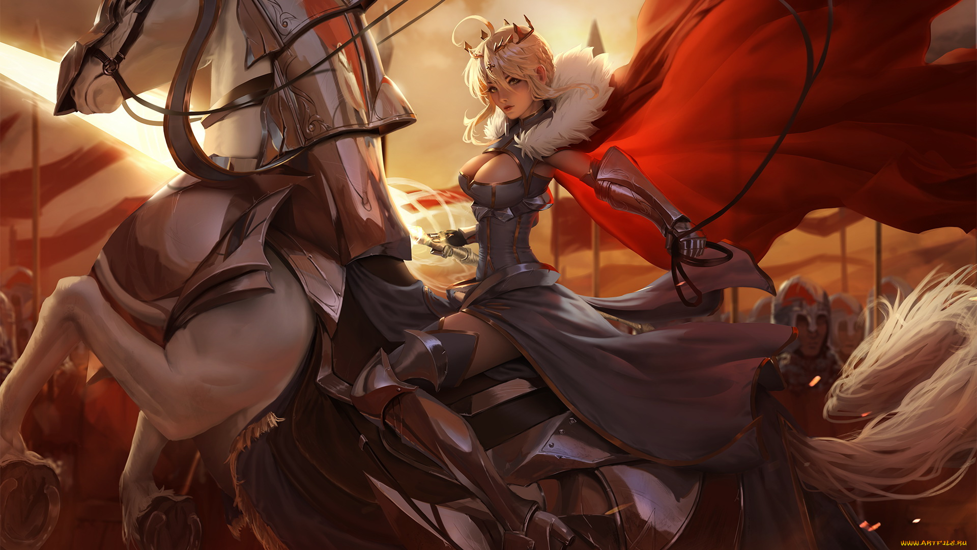 аниме, fate, stay, night, , grand, order, , apocrypha, девушка, фон, взгляд, конь, корона