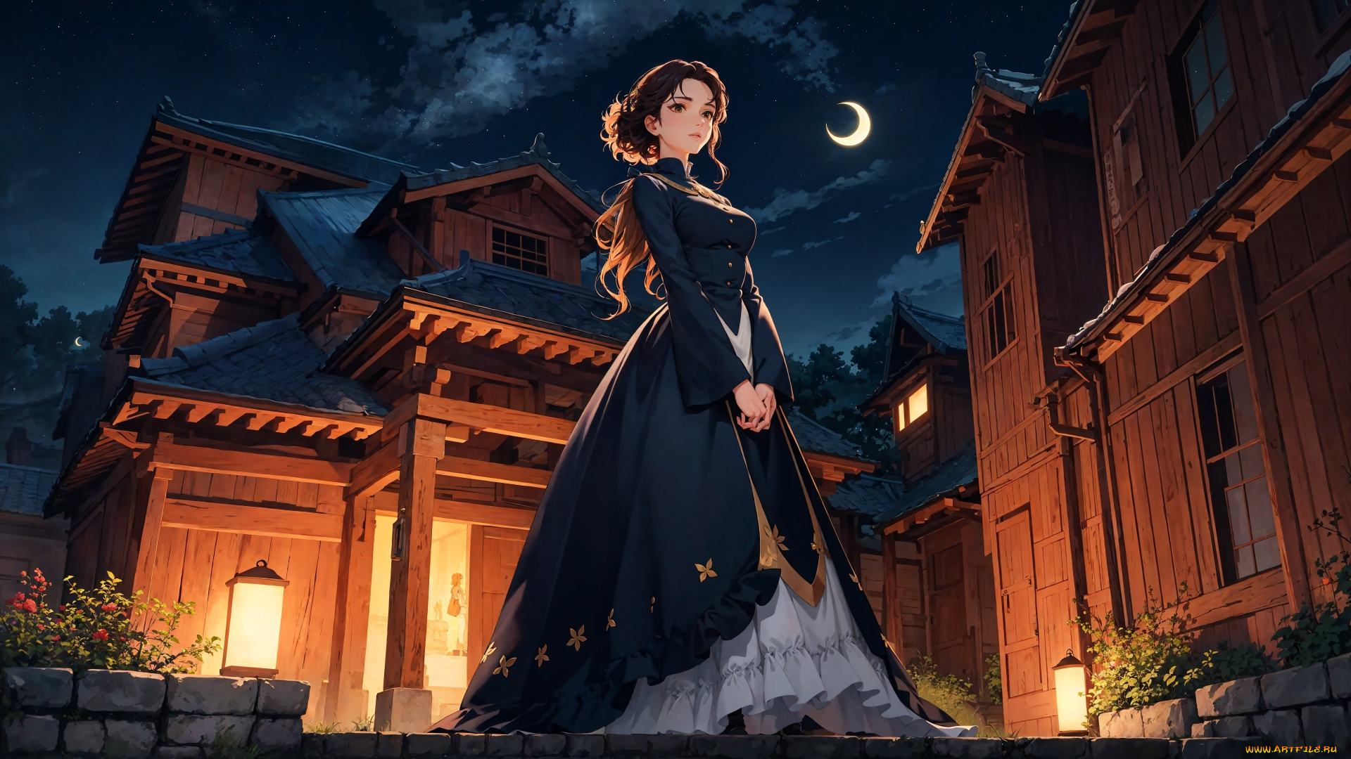 аниме, город, , улицы, , интерьер, , здания, нейросети, графика, нейроарт, ai, art, нейронные, сети, рисунки, нейро, искусство, красивая, девушка, дом, месяц