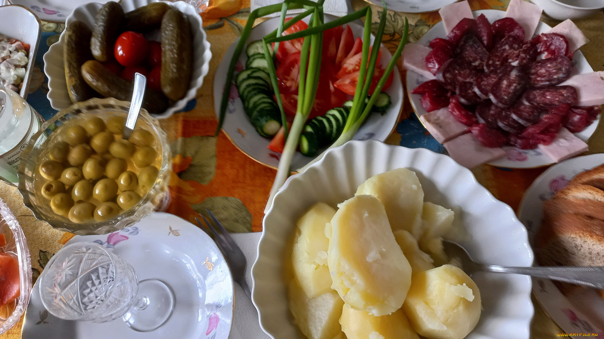 еда, разное, картошка, оливки, овощи