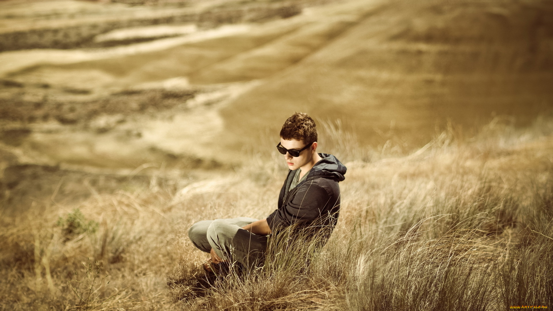 мужчины, -unsort, трава, поза, очки