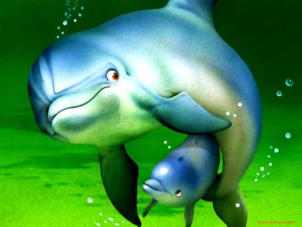 рисованные, животные, дельфины