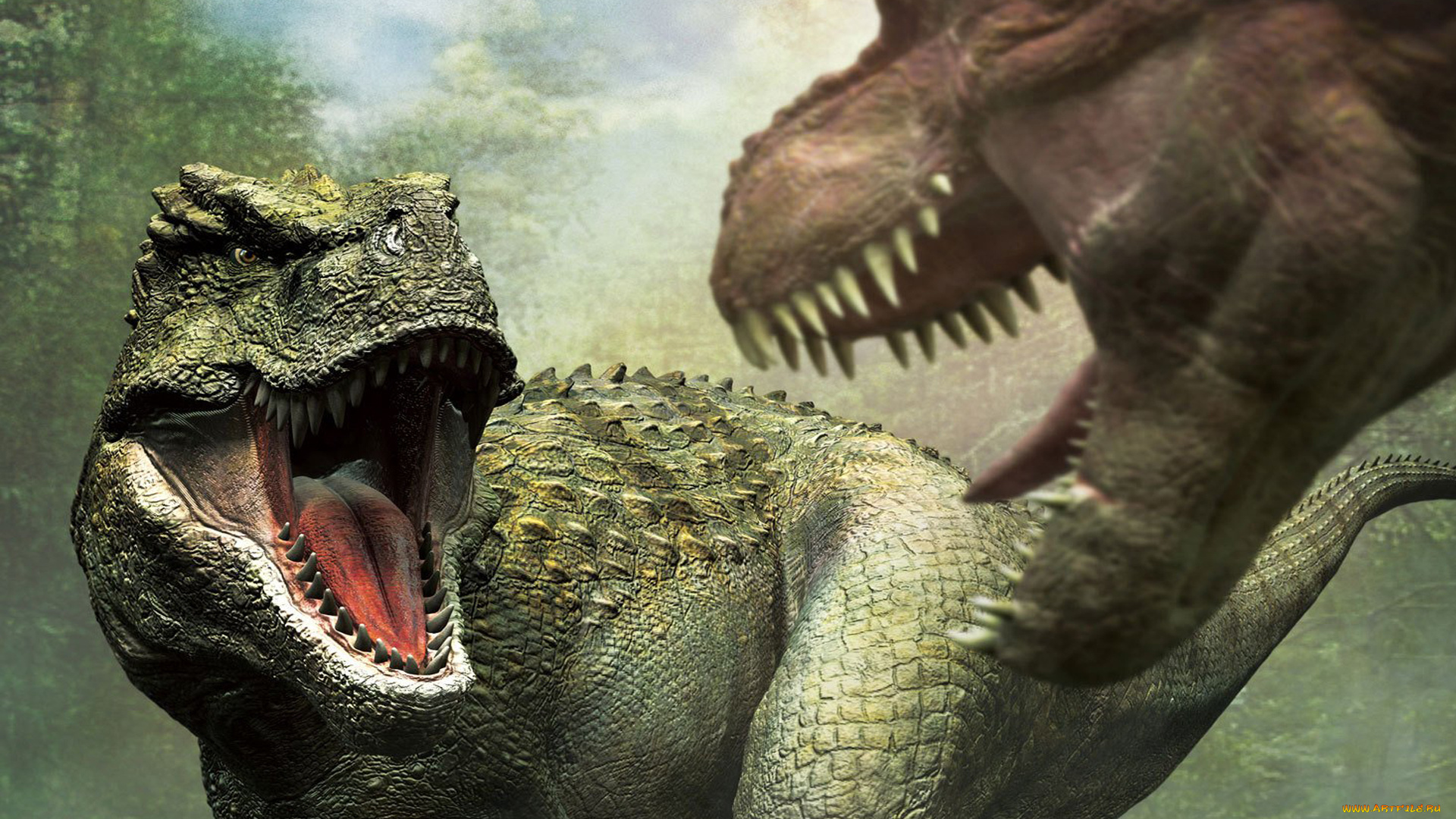 динозавры, фэнтези, существа, схватка, зубы, тираннозавр