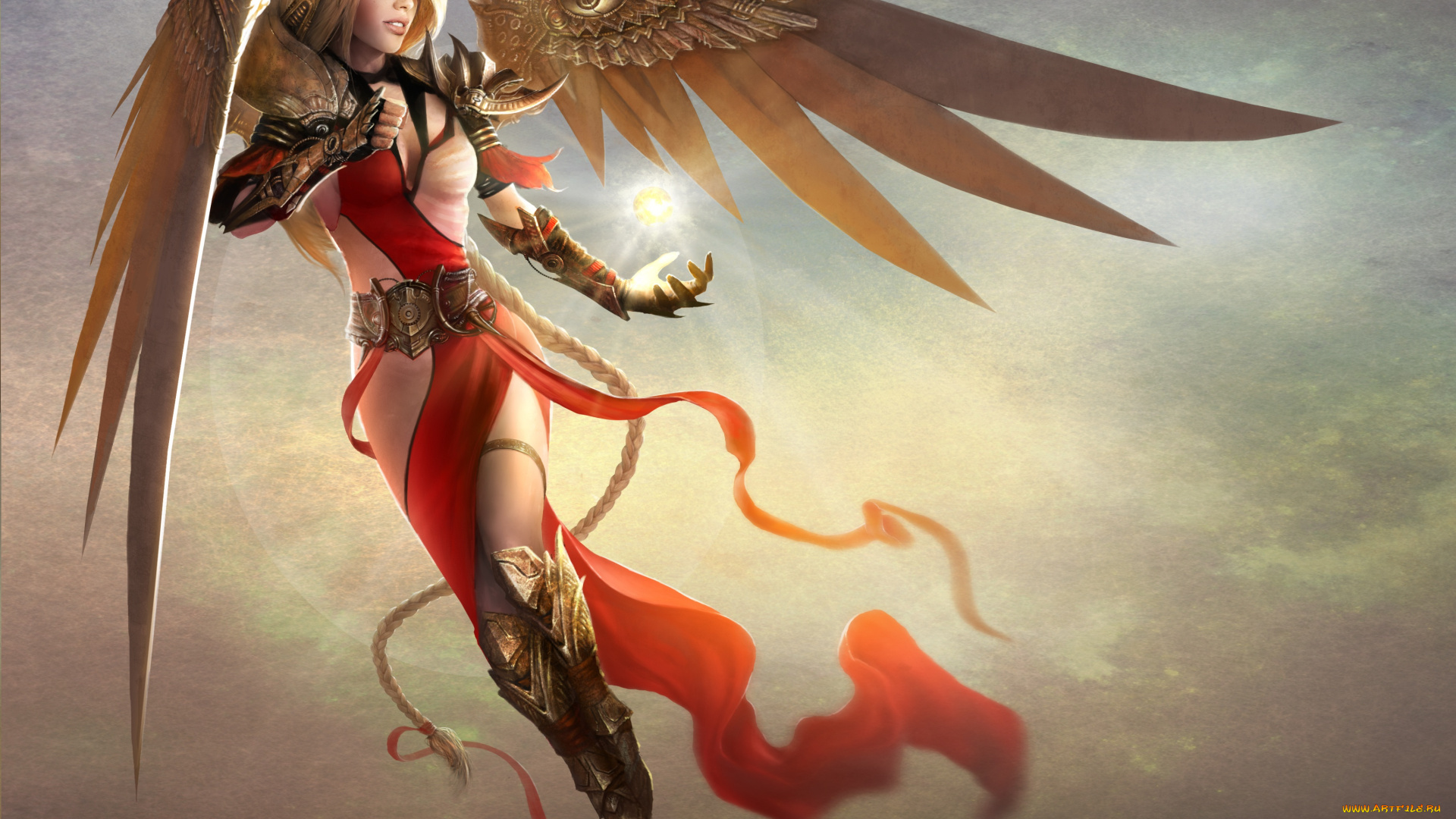 фэнтези, ангелы, магия, коса, tamplierpainter, девушка, крылья