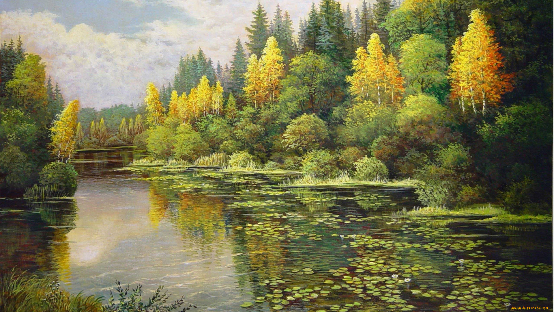 landscape, рисованные, mark, kalpin, lake, nature, art