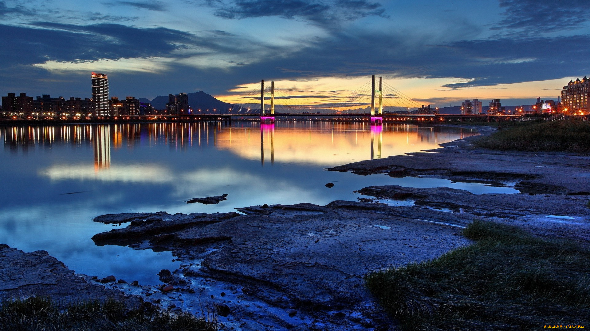 new, york, bridge, города, нью, йорк, сша, мост, город, залив, берег, ночь