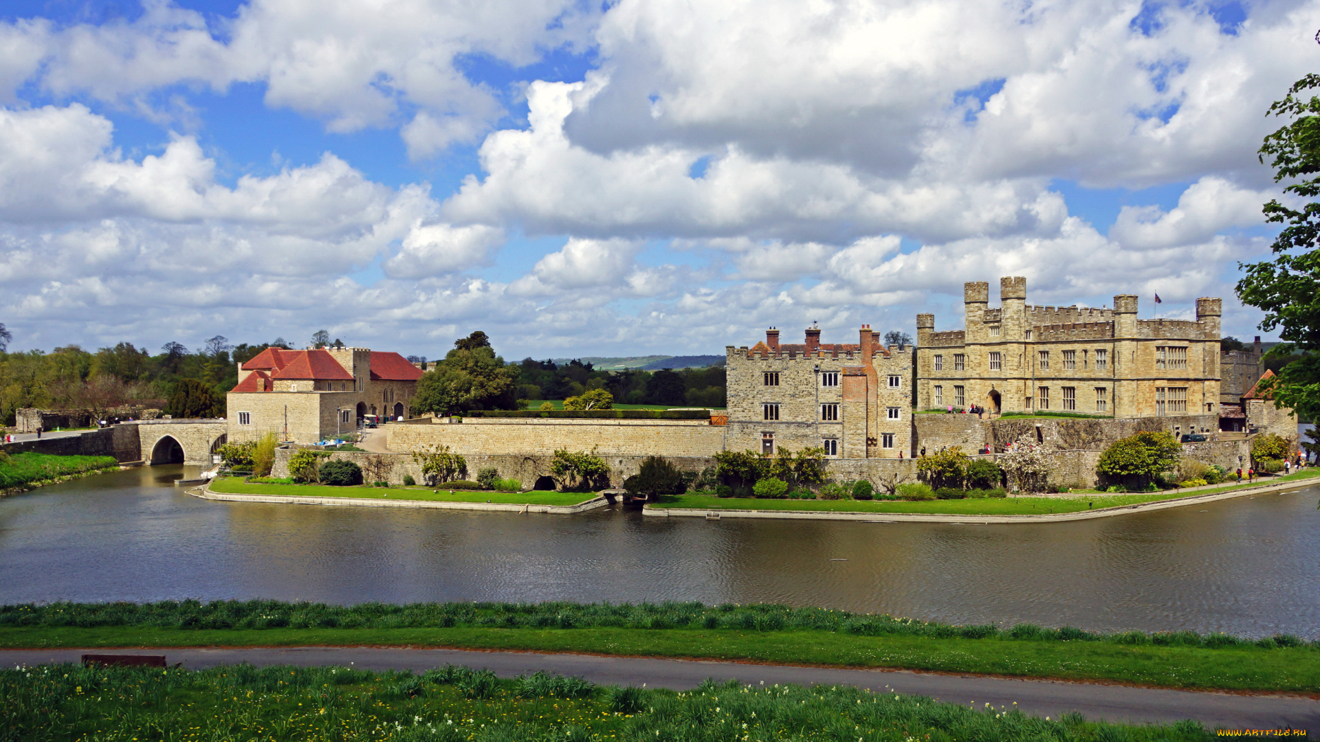 англия, мейдстон, дистрикт, leeds, castle, города, дворцы, замки, крепости, замок, река, пейзаж