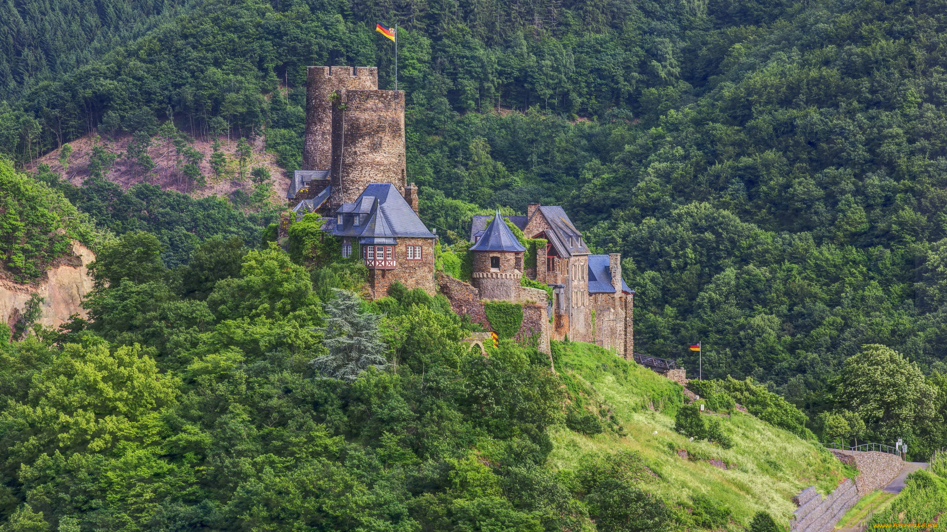 burg, thurant, германия, города, дворцы, замки, крепости, замок, лес, гора