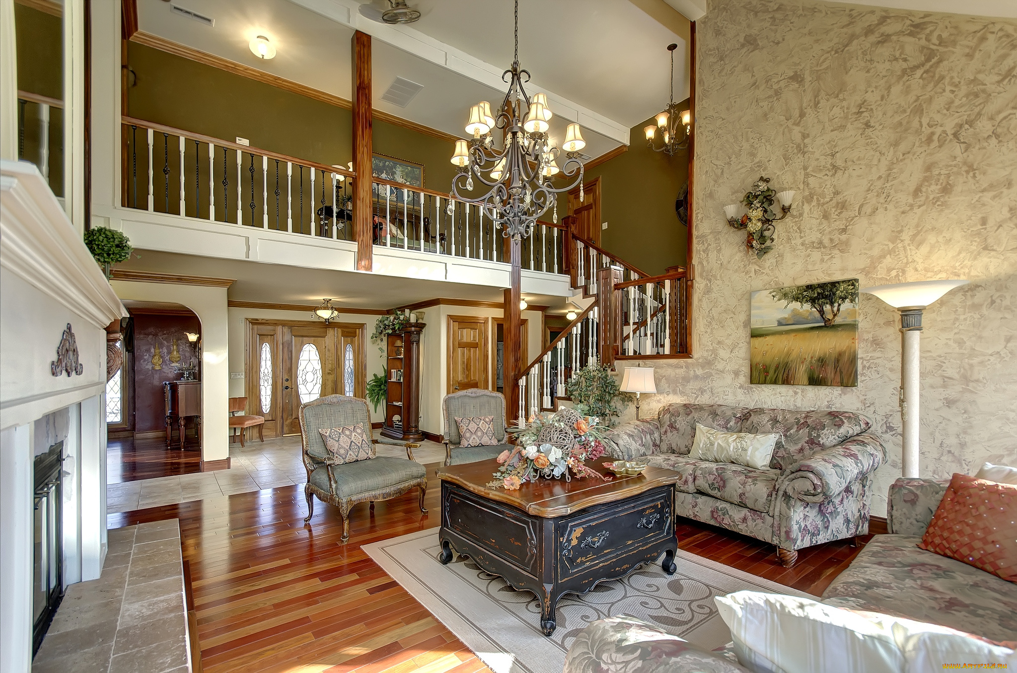 интерьер, гостиная, диван, стол, кресла, люстра, картина