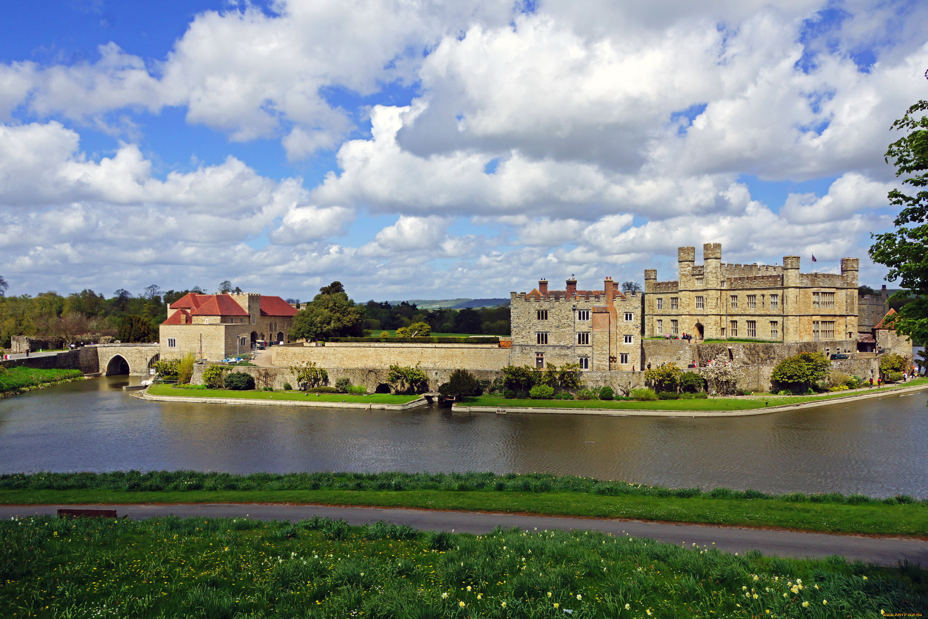 англия, мейдстон, дистрикт, leeds, castle, города, дворцы, замки, крепости, замок, река, пейзаж
