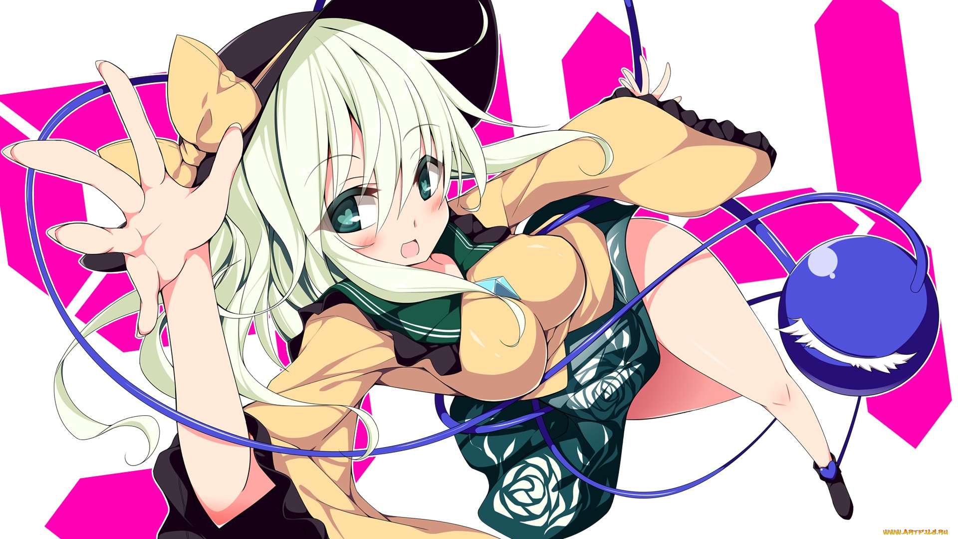 аниме, touhou, блондинка, бант, шляпа, девушка