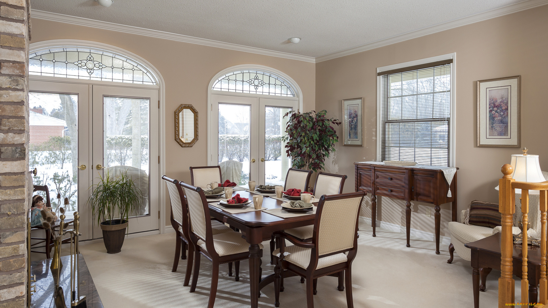 интерьер, столовая, стол, стулья