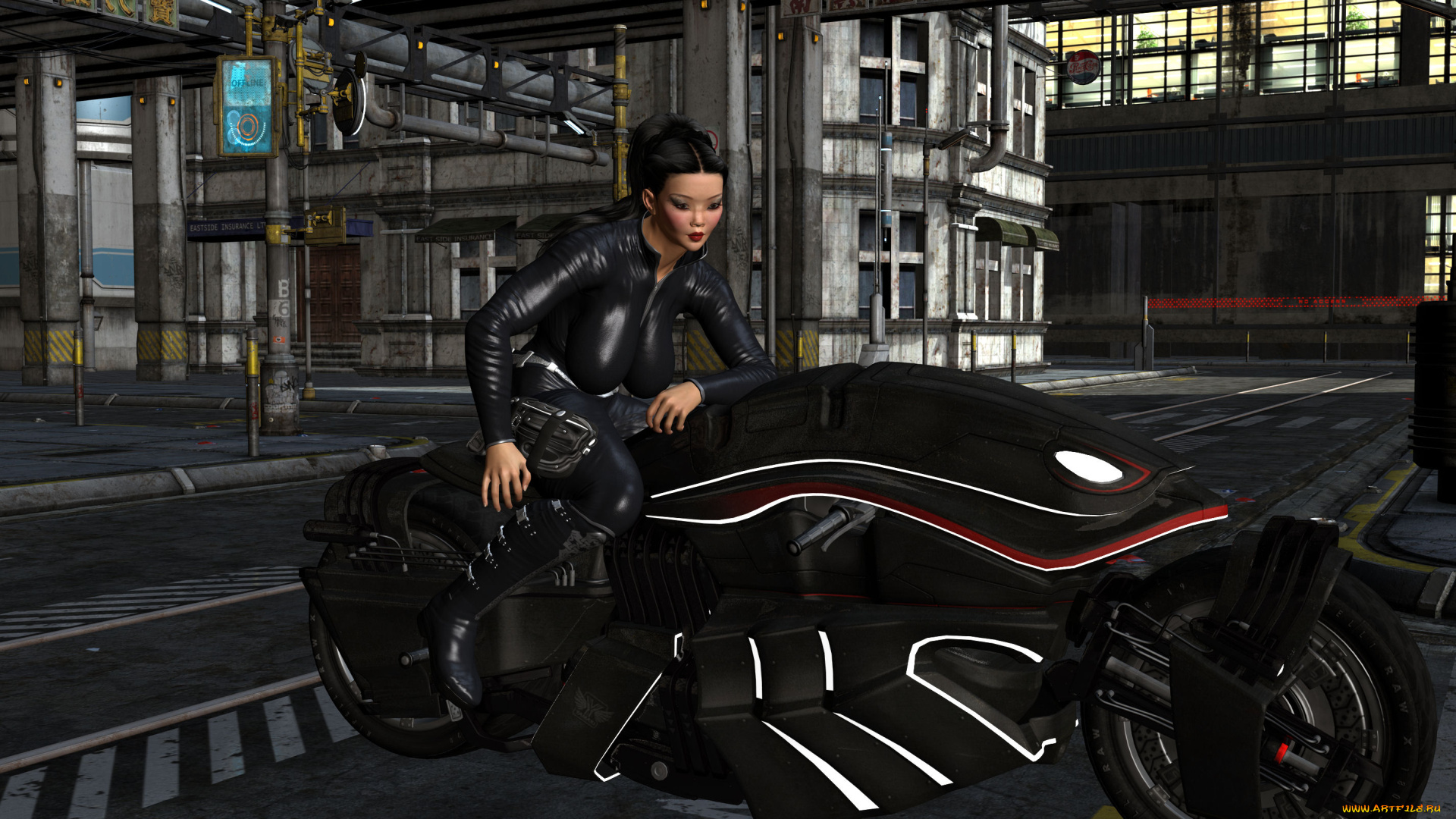 мотоциклы, 3d, взгляд, мотоцикл, девушка