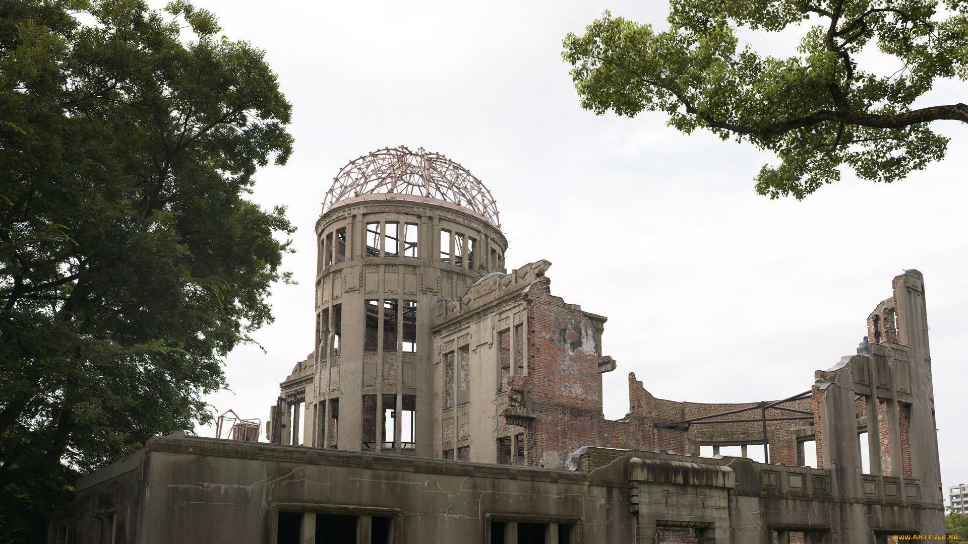 разное, развалины, , руины, , металлолом, хиросима, здание, дом, Япония, деревья