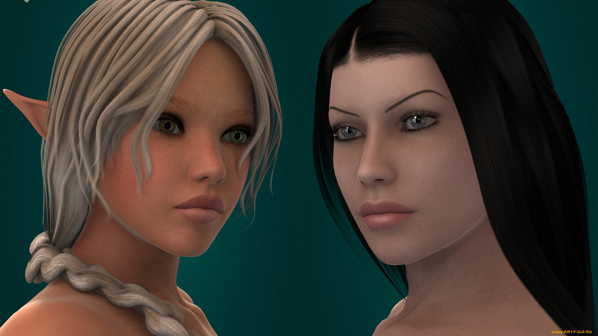 3д, графика, эльфы, , elves, девушка, взгляд, фон, эльфийка