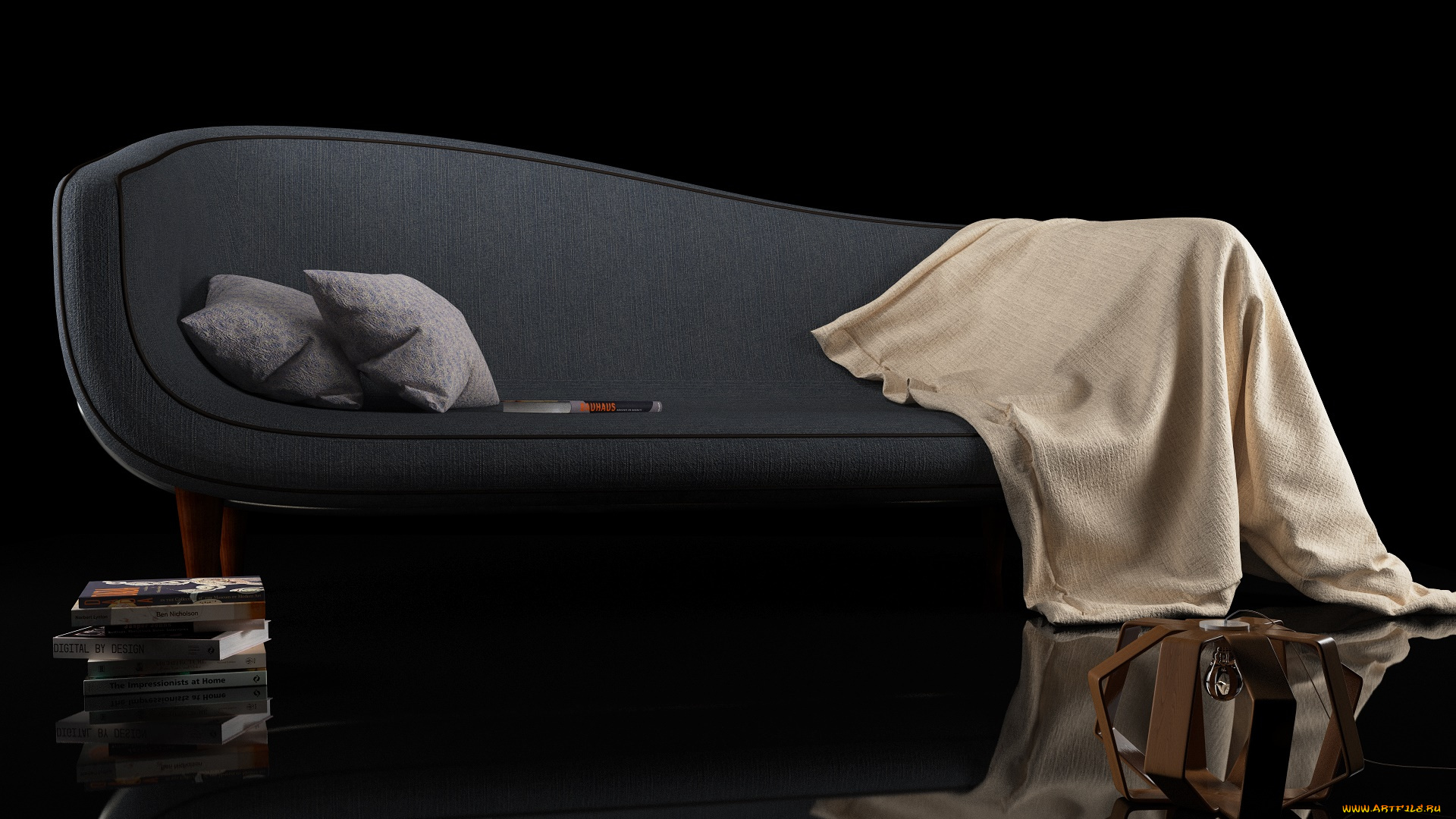 3д, графика, реализм, , realism, интерьер, книги, комната, подушки, диван