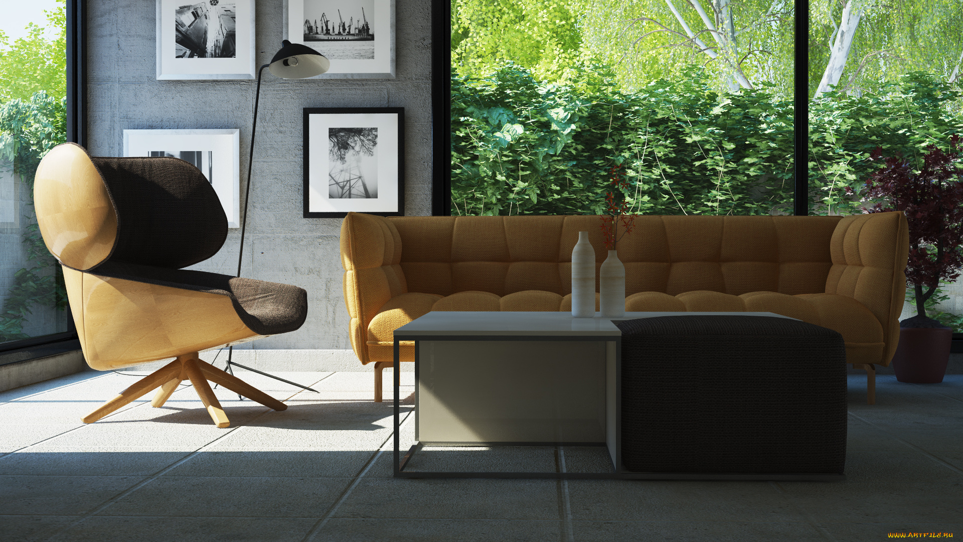 3д, графика, реализм, , realism, стол, кресло, диван, интерьер, комната, картины, подушки