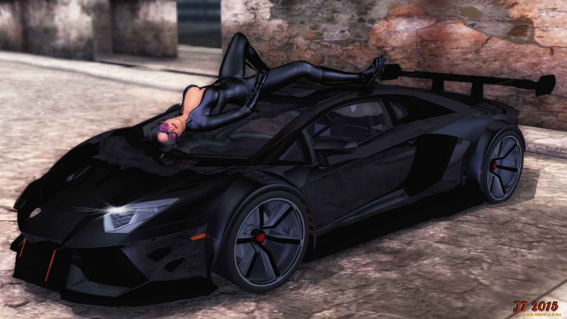 автомобили, 3d, car&girl, девушка, взгляд, фон, автомобиль