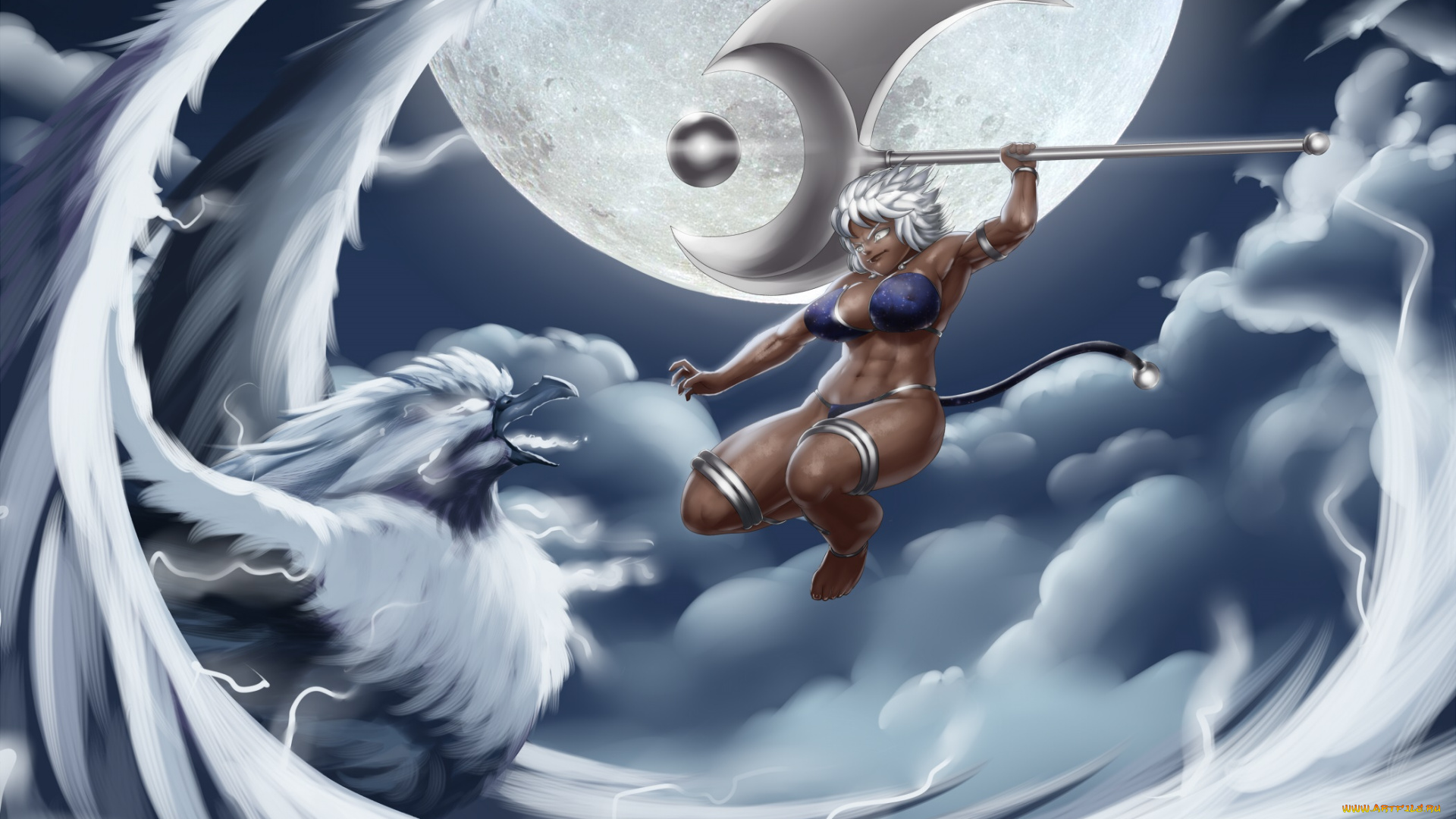 фэнтези, красавицы, и, чудовища, оружие, фон, взгляд, девушка, планета, птица