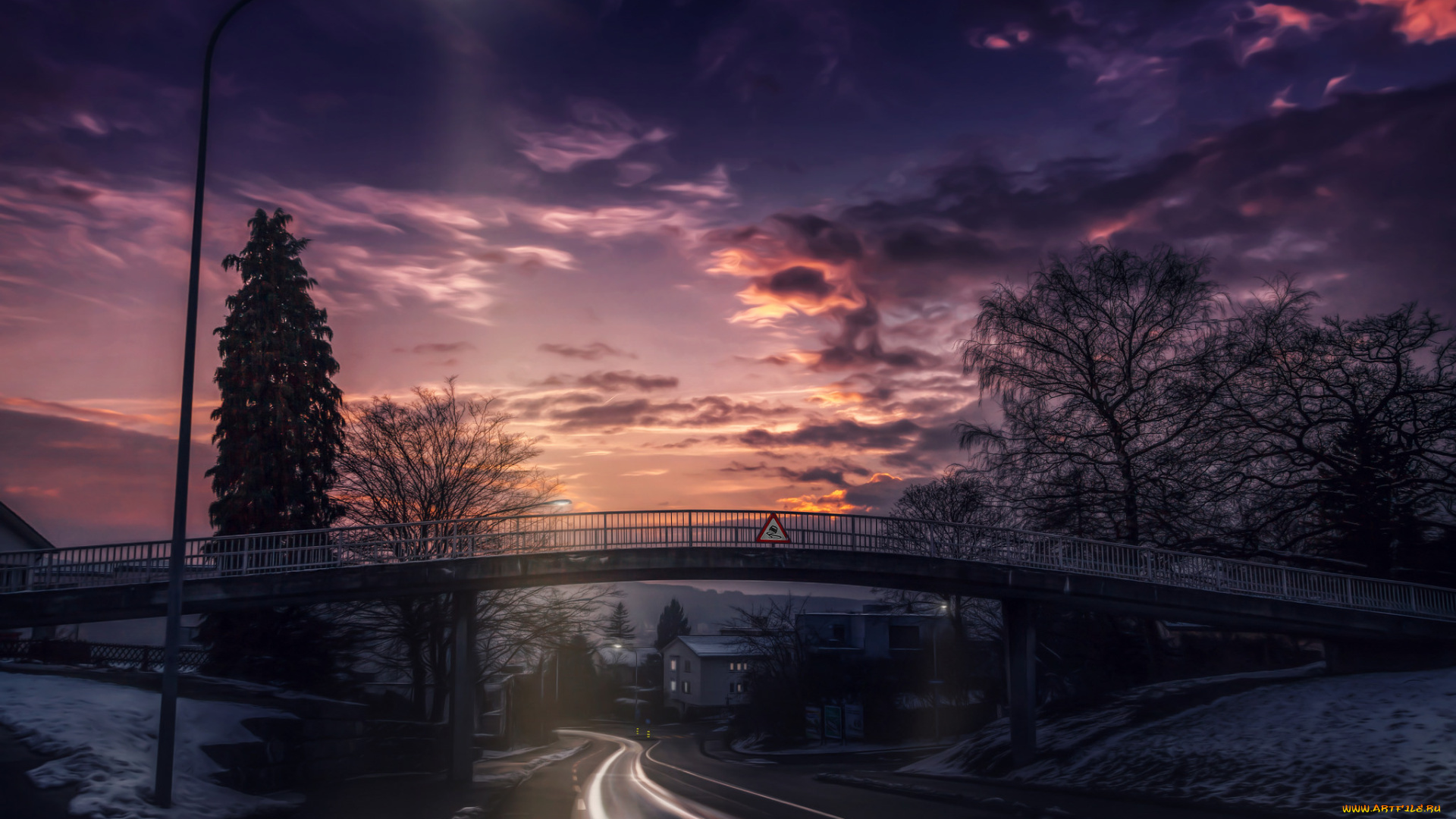 разное, компьютерный, дизайн, закат, дорога, улица, город, небо, обработка