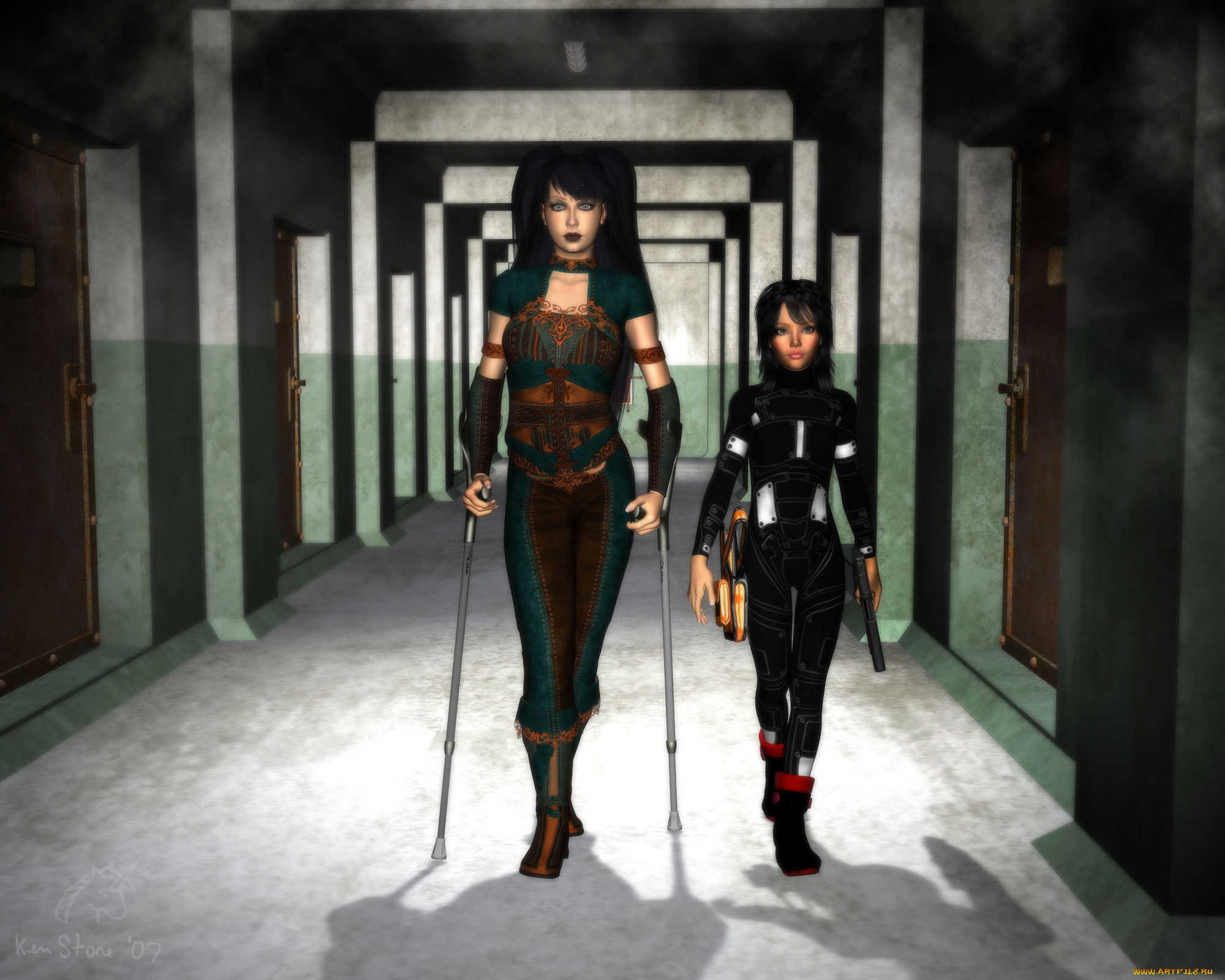 3д, графика, фантазия, , fantasy, фон, взгляд, девушки, коридор