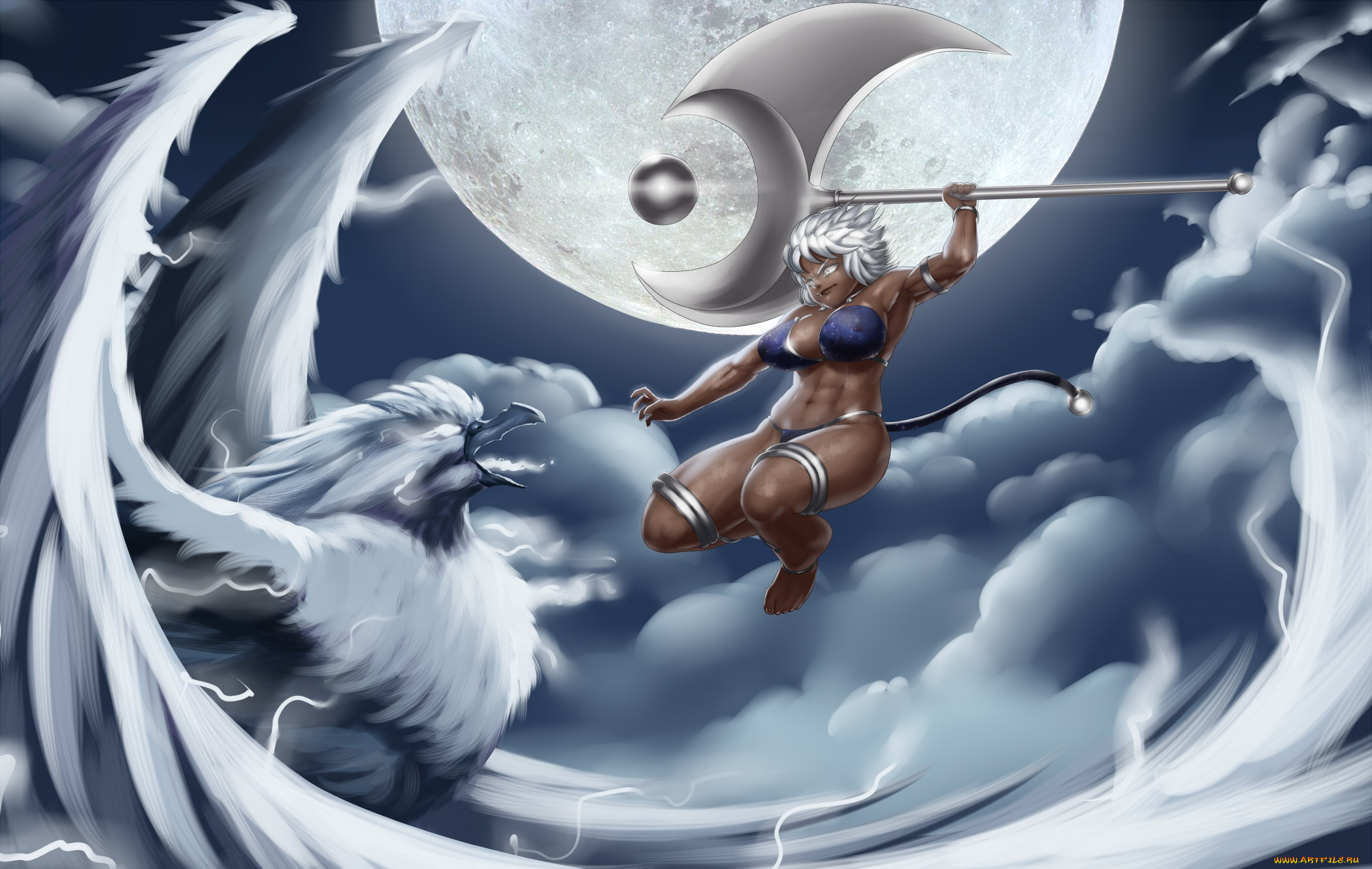 фэнтези, красавицы, и, чудовища, оружие, фон, взгляд, девушка, планета, птица