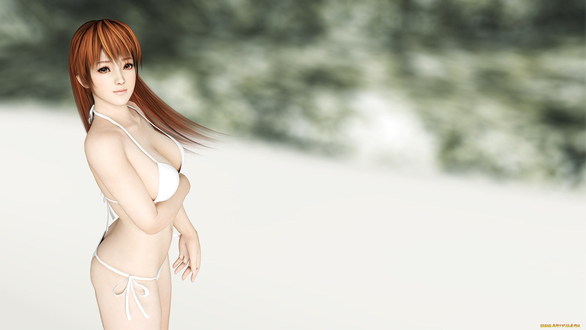 3д, графика, аниме, , anime, фон, взгляд, девушка