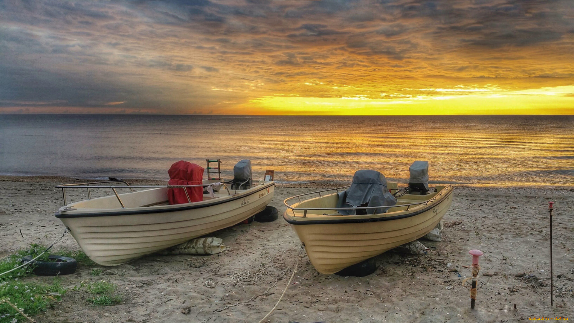 корабли, моторные, лодки, рассвет