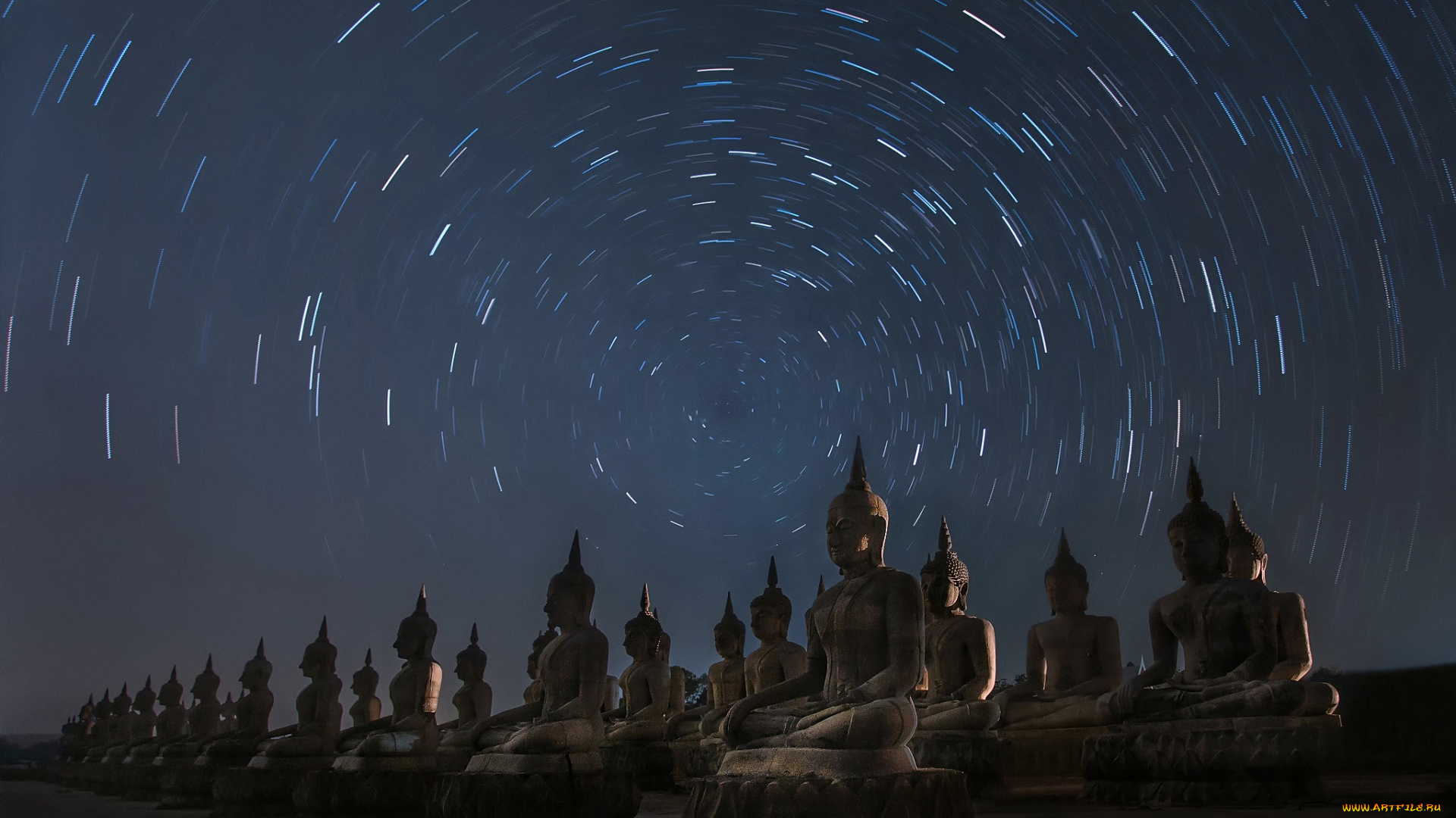 разное, религия, таиланд, статуи, будды, ночь, звезды, круговорот