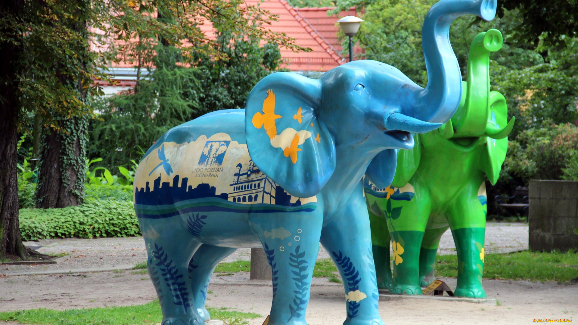 разное, садовые, и, парковые, скульптуры, слоны, цветные