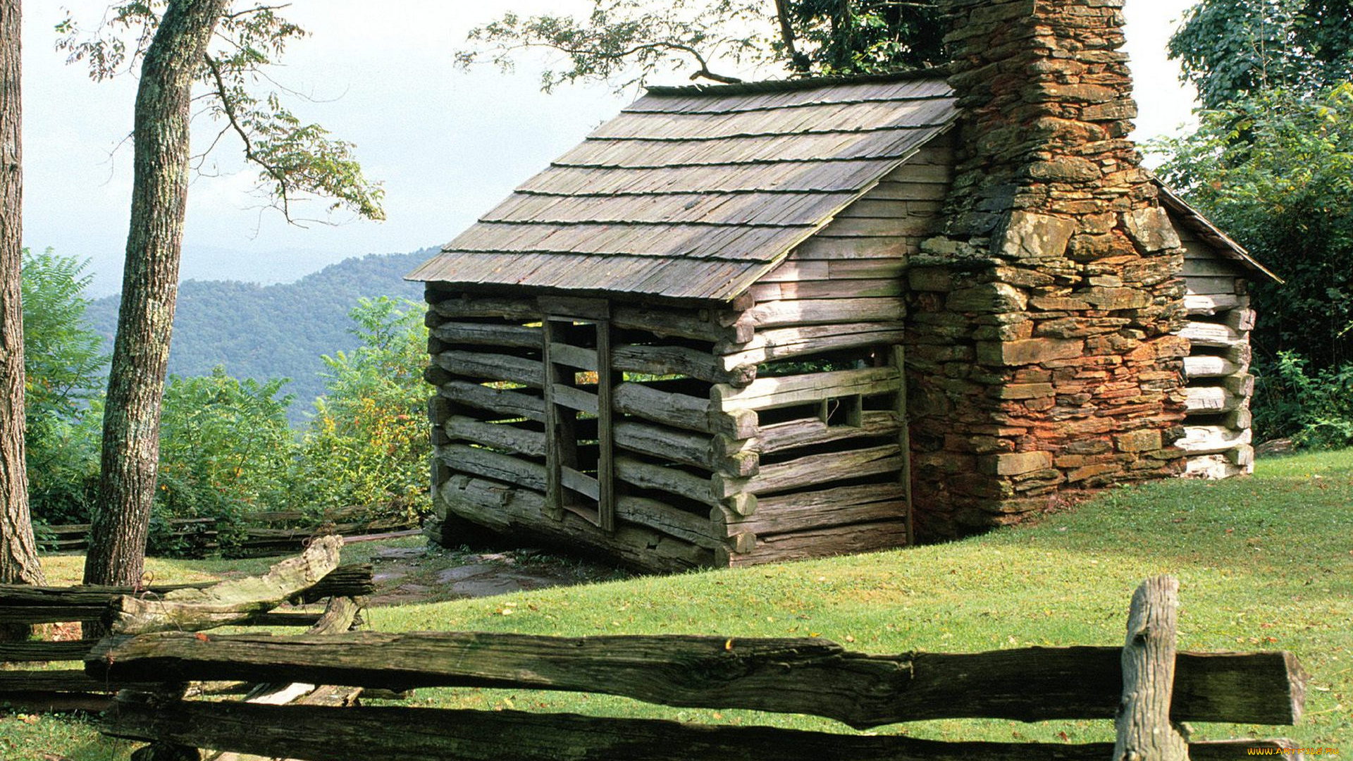 разное, сооружения, , постройки, горы, камин, сарай, деревья, изгородь