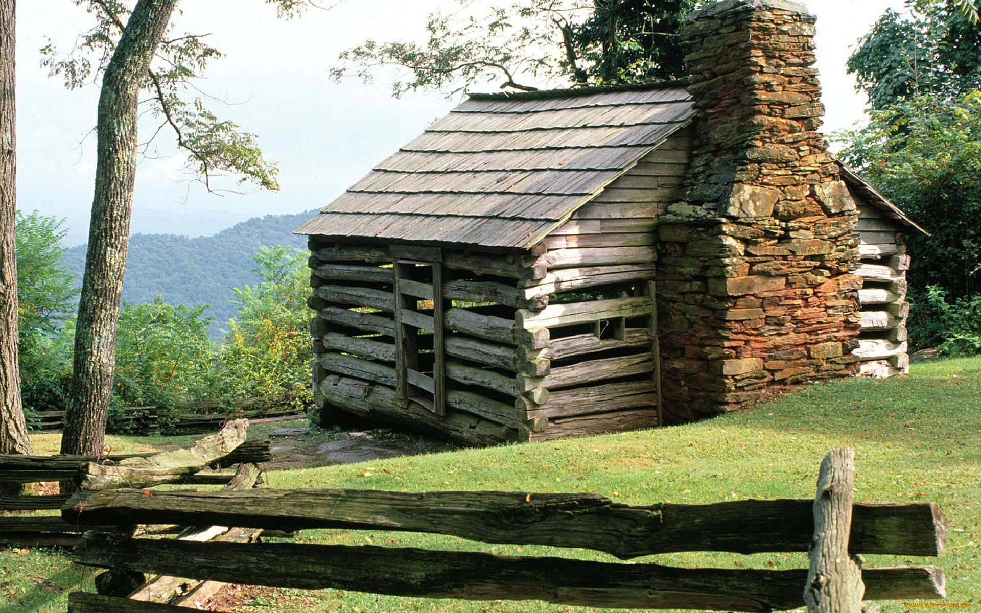 разное, сооружения, , постройки, горы, камин, сарай, деревья, изгородь