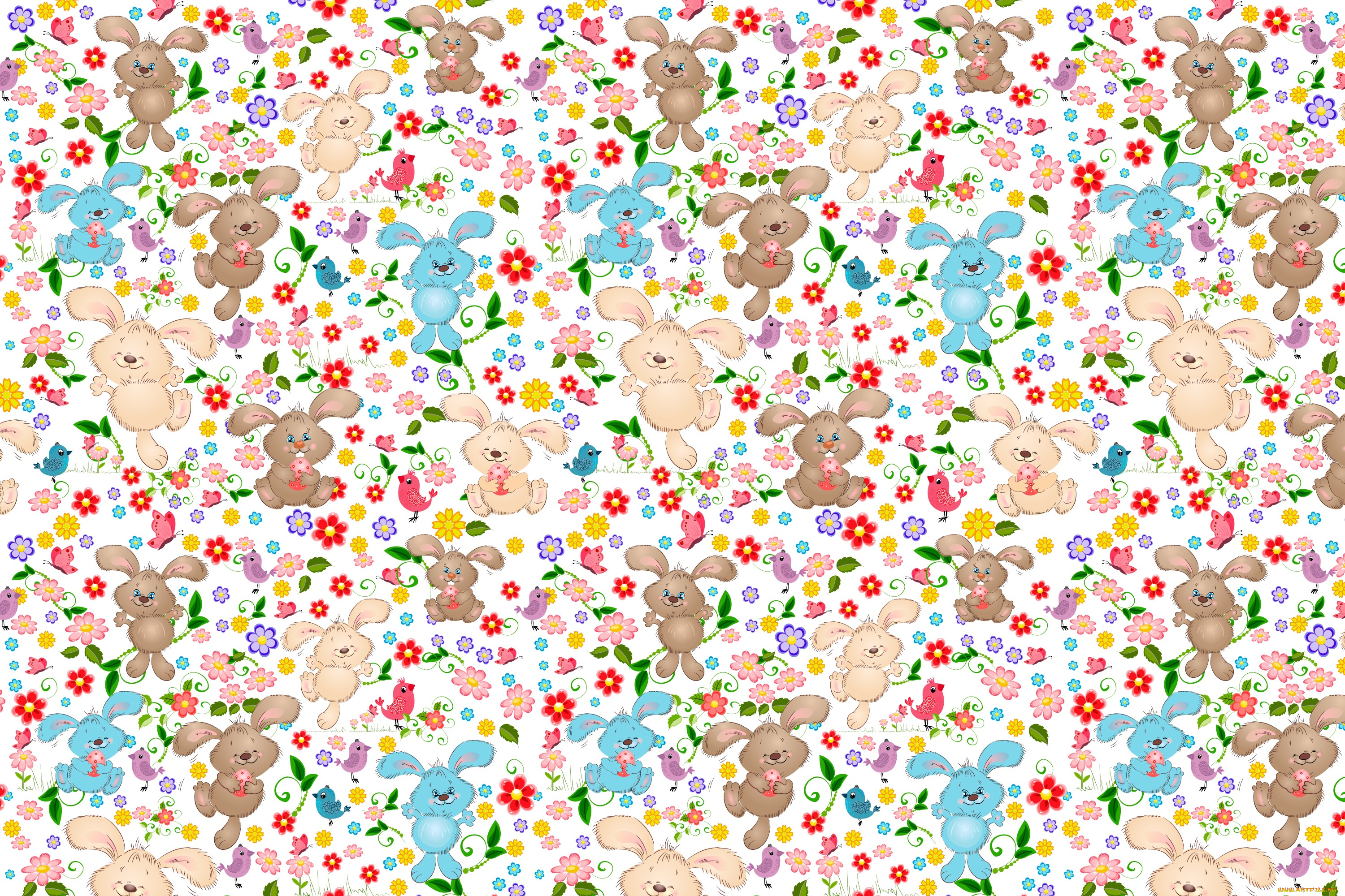векторная, графика, животные, , animals, птицы, цветы, пасха, яйца, кролики, узор