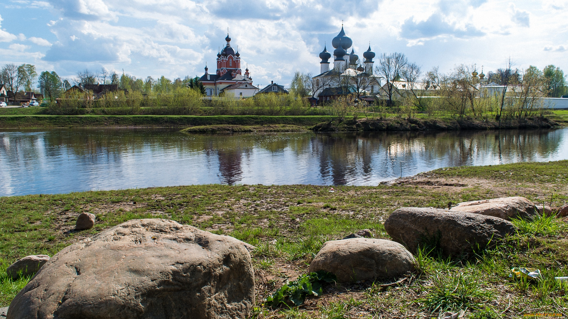 города, -, православные, церкви, , монастыри, камни, деревья, трава, река, облака