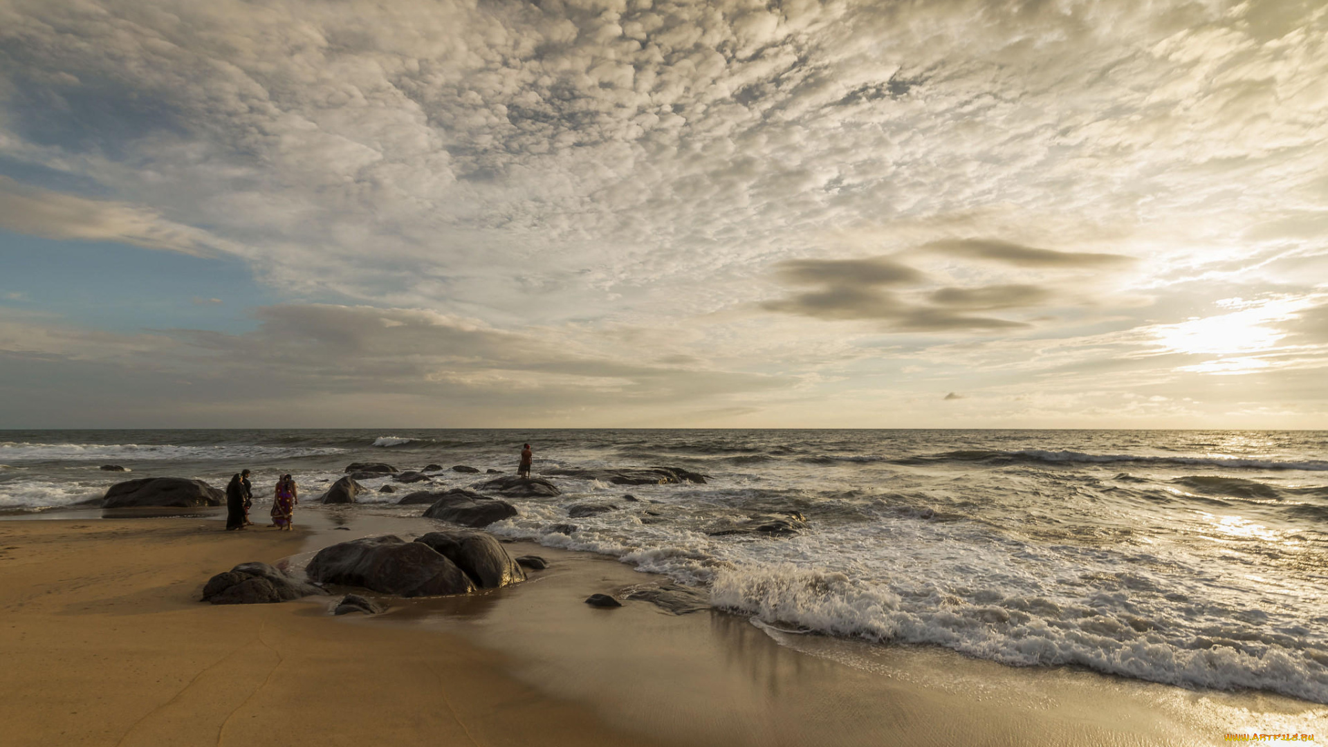 природа, побережье, море, бенгальский, залив, индия, закат, океан