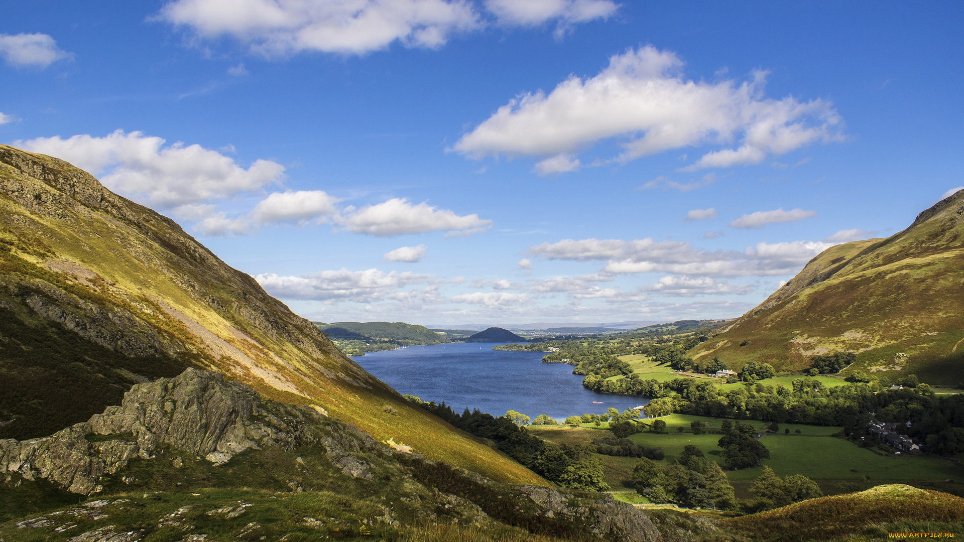 природа, реки, озера, трава, деревья, река, облака