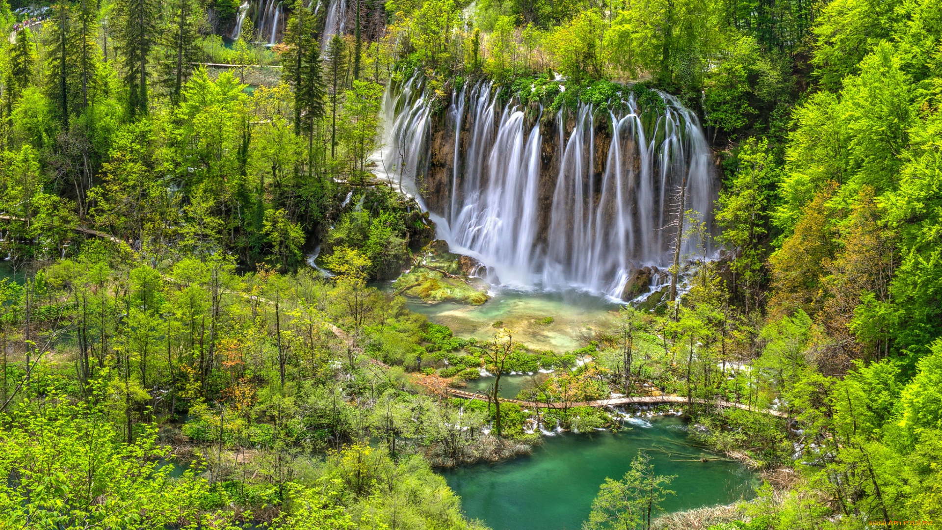 природа, водопады, река, лес, водопад