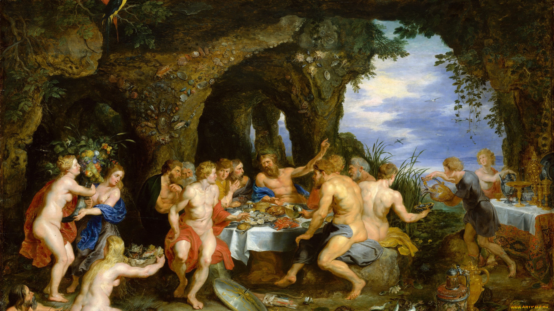 рисованное, живопись, мифология, Ян, брейгель, старший, картина, праздник, ахела, питер, рубенс