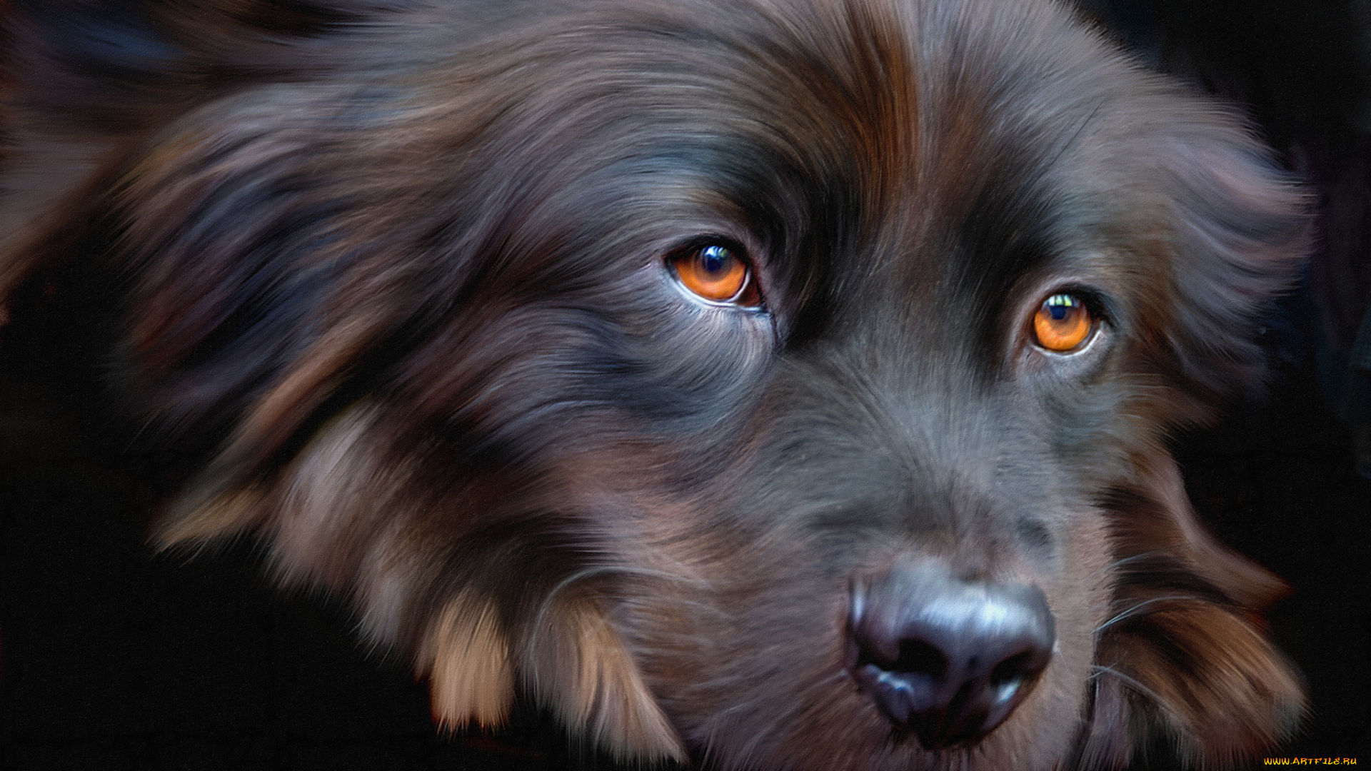 рисованное, животные, картина, собака, печаль