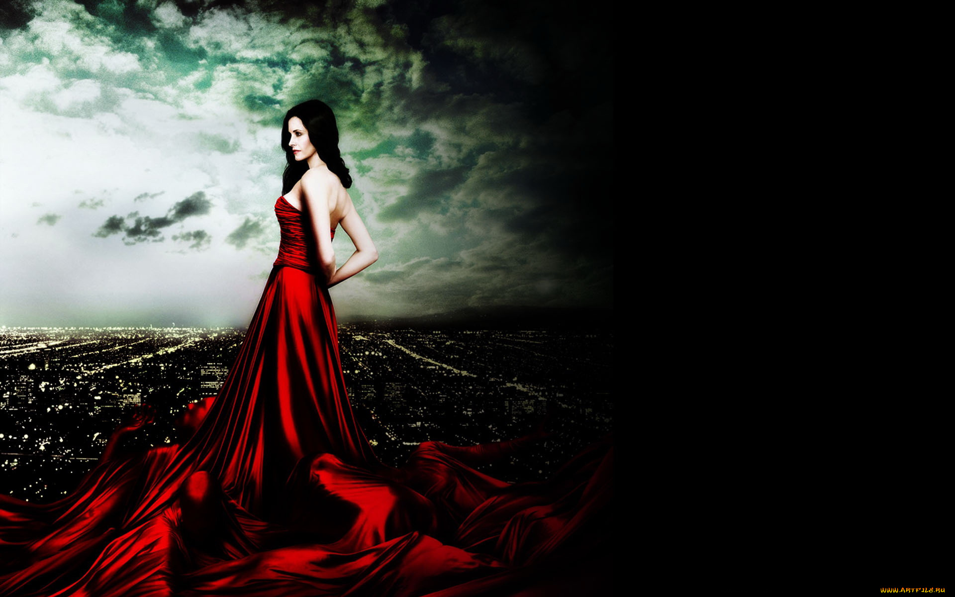 девушки, courteney, cox, кортни, кокс, город, платье, тучи