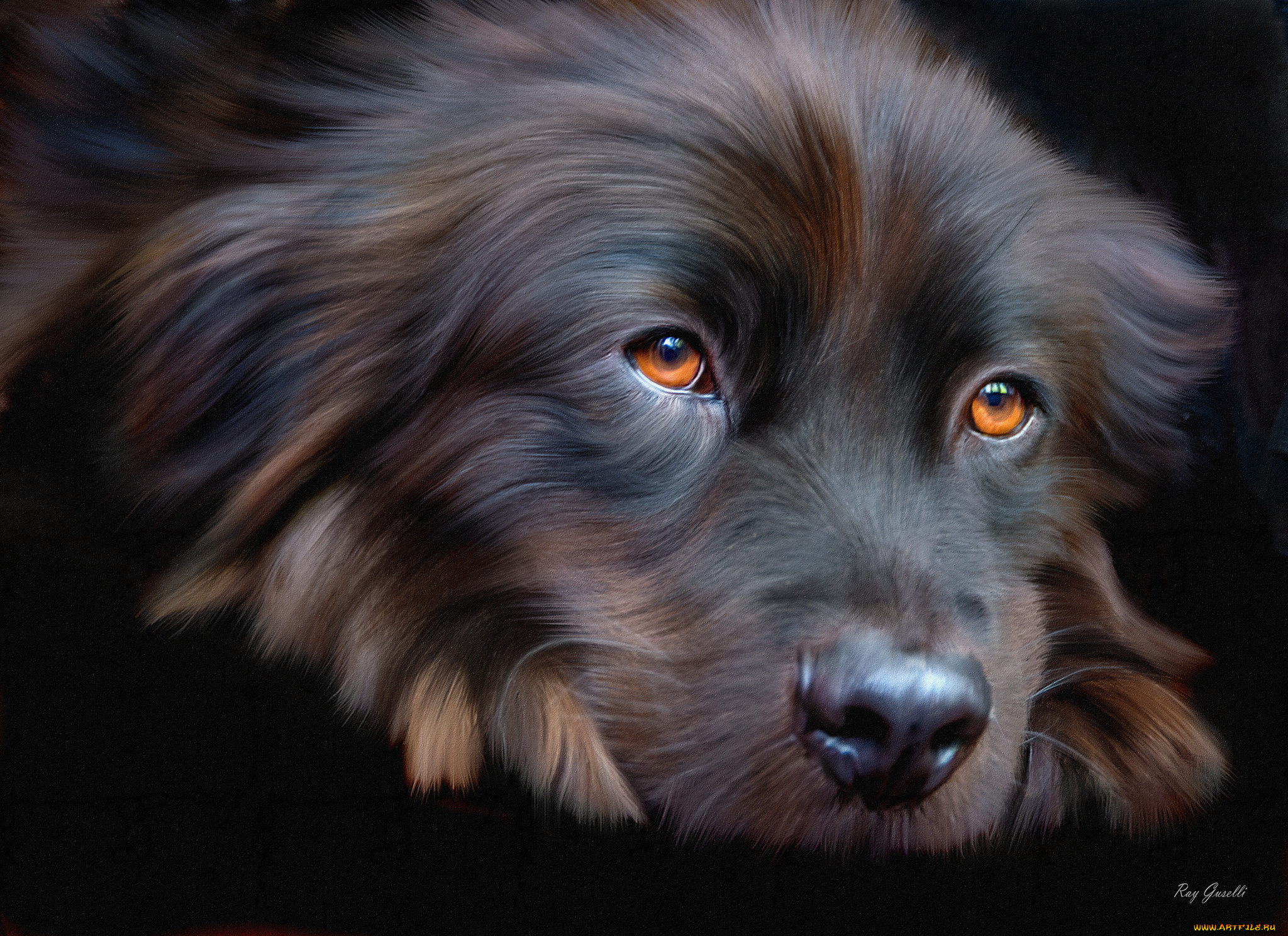 рисованное, животные, картина, собака, печаль