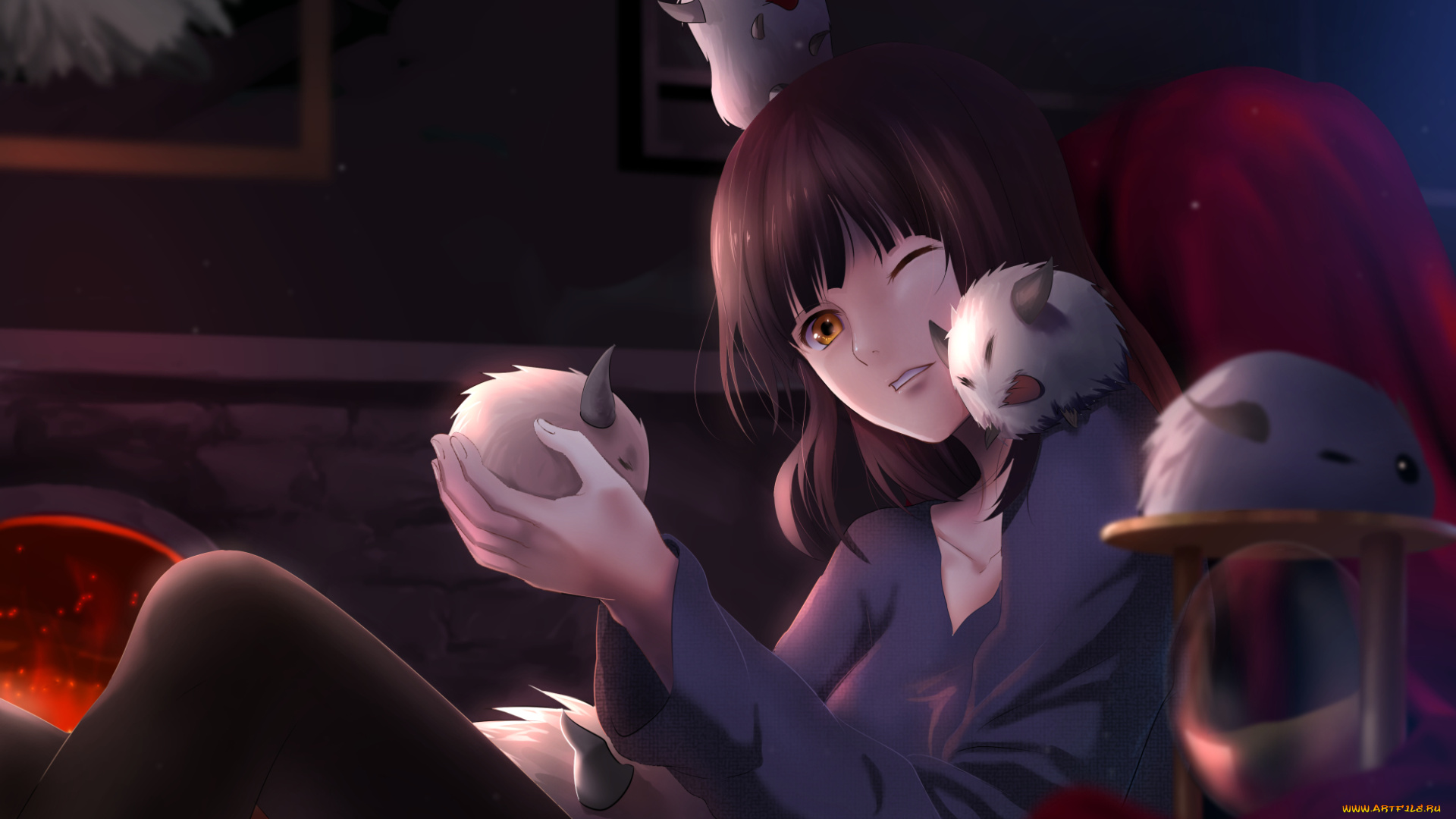 аниме, животные, , существа, фон, взгляд, девушка