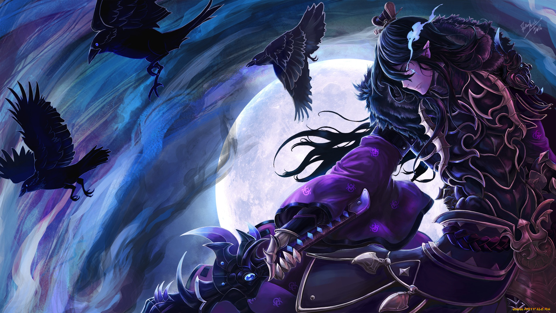 аниме, животные, , существа, seven, knights, оружие, арт, night, crow, вороны