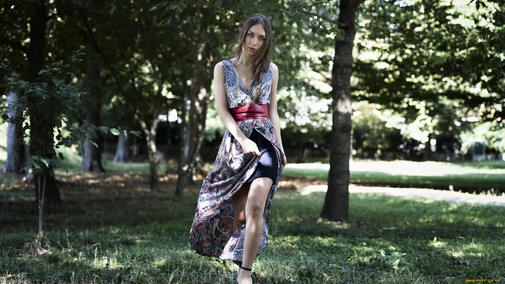 девушки, -unsort, , брюнетки, темноволосые, платье, лес, пояс, шатенка, elena