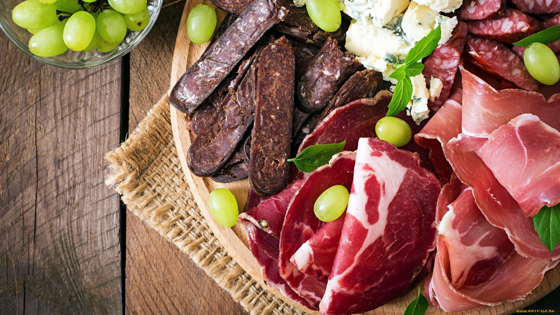 еда, колбасные, изделия, колбаса, ассорти, виноград