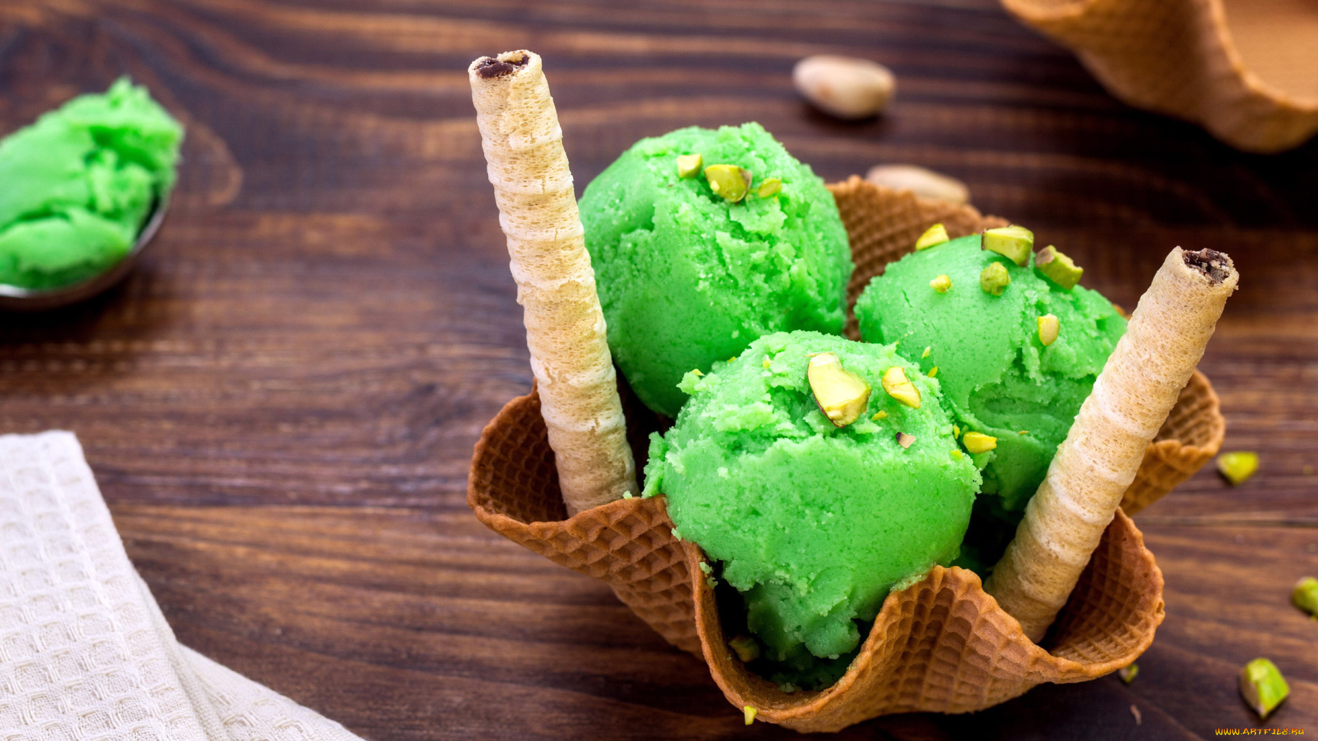 еда, мороженое, , десерты, вафельные, трубочки, фисташковое