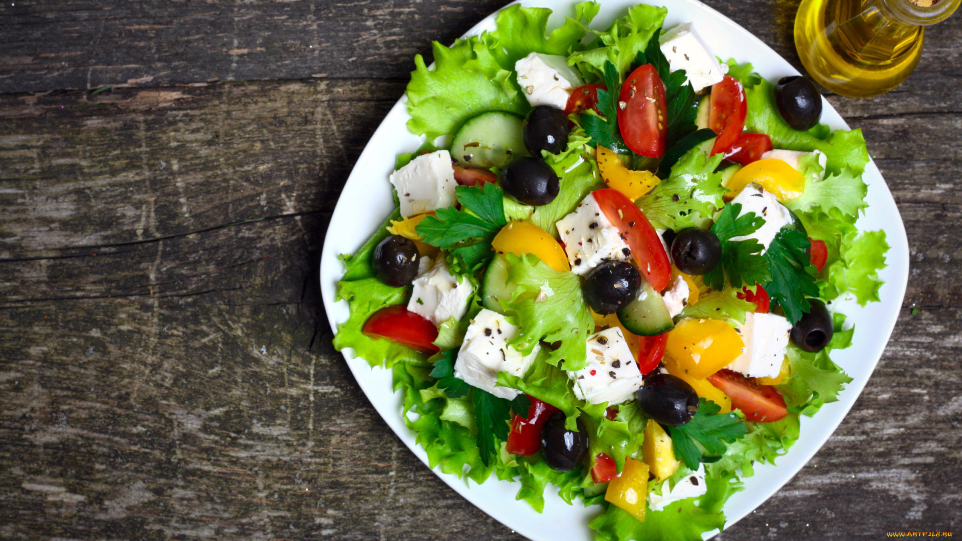 еда, салаты, , закуски, помидоры, сыр, салат, маслины, масло