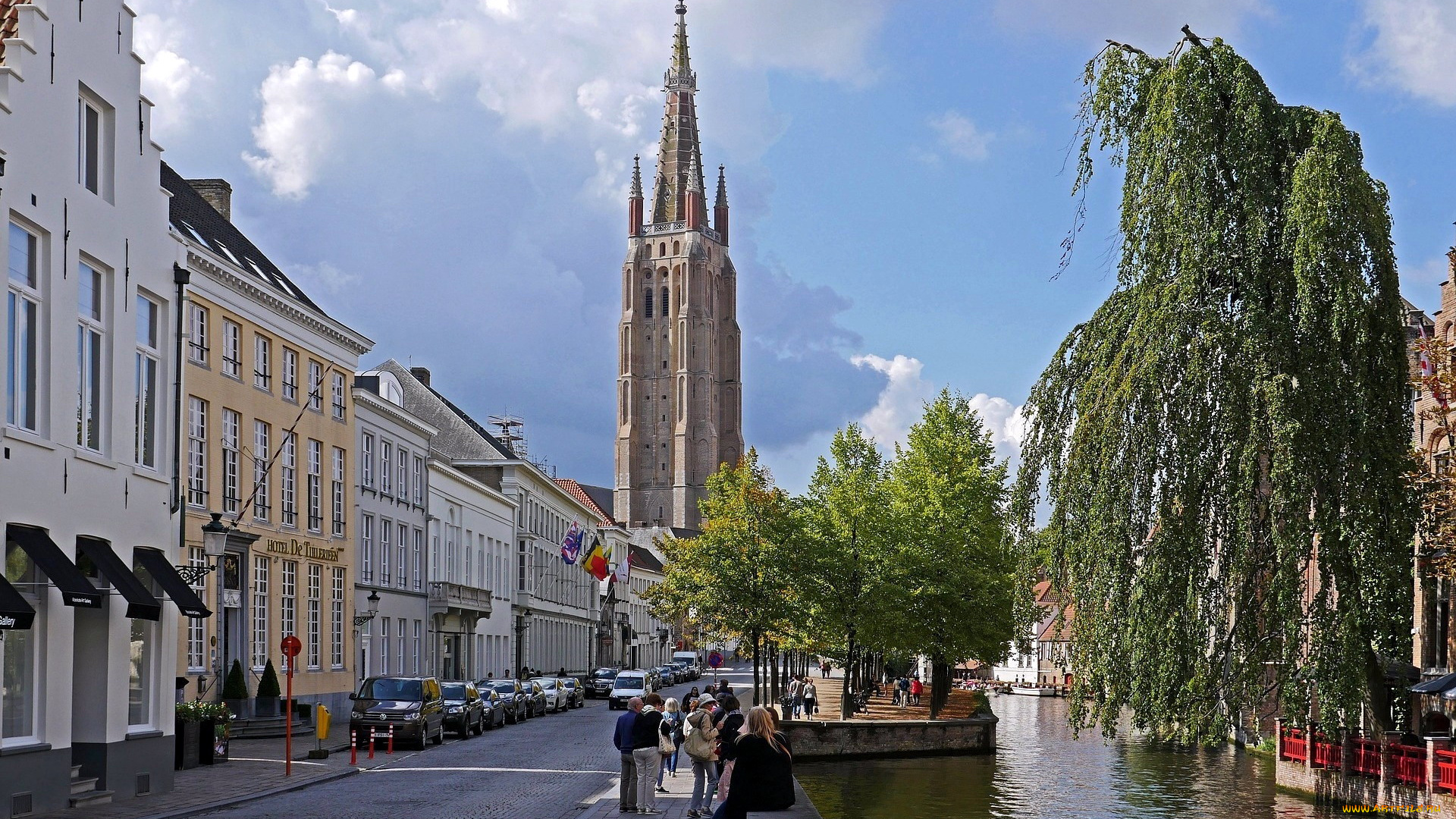 города, брюгге, , бельгия, набережная, канал