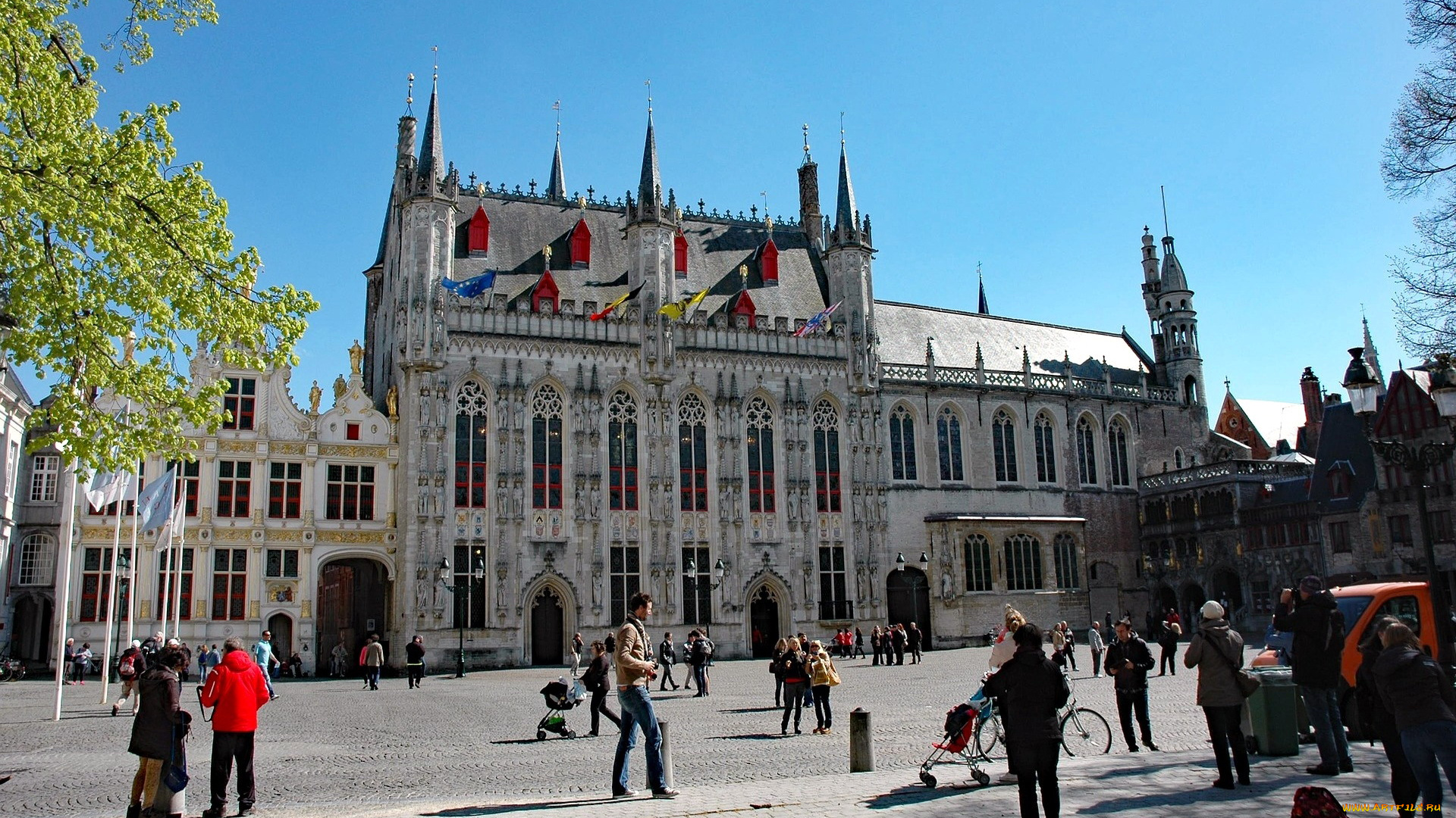 города, брюгге, , бельгия, прохожие, площадь