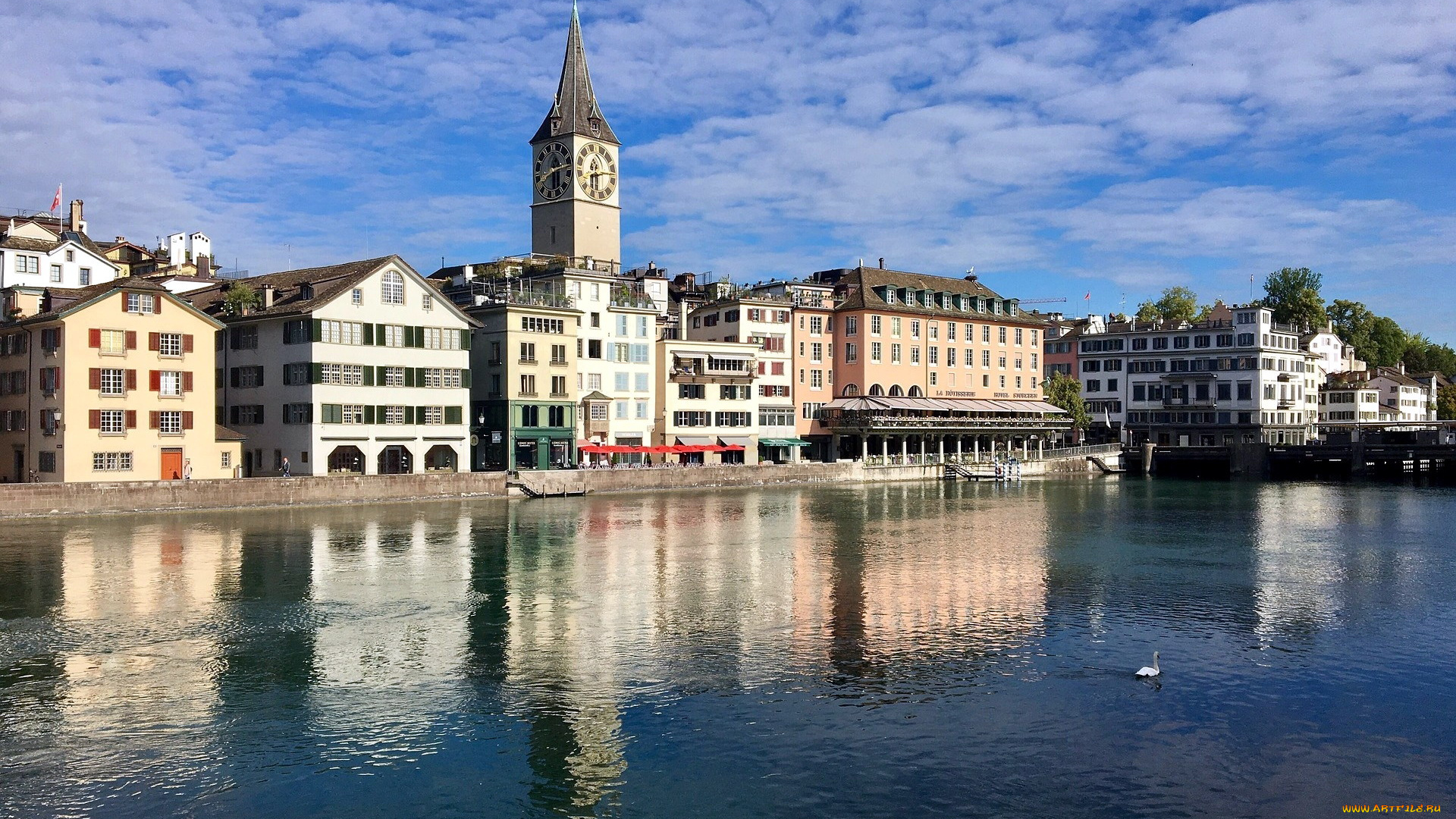 города, цюрих, , швейцария, река, набережная