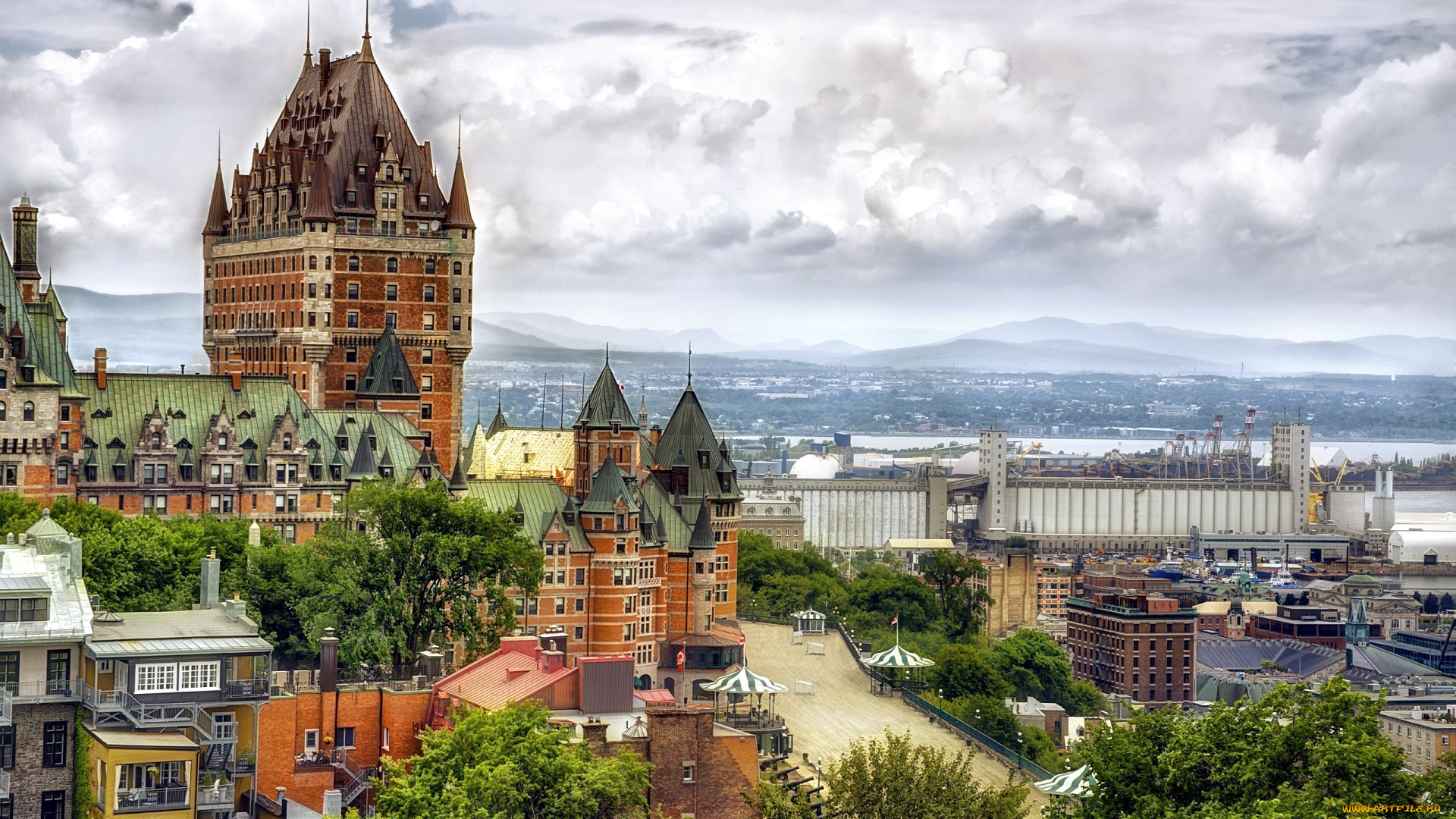 города, квебек, , канада, hotel, chateau, frontenac